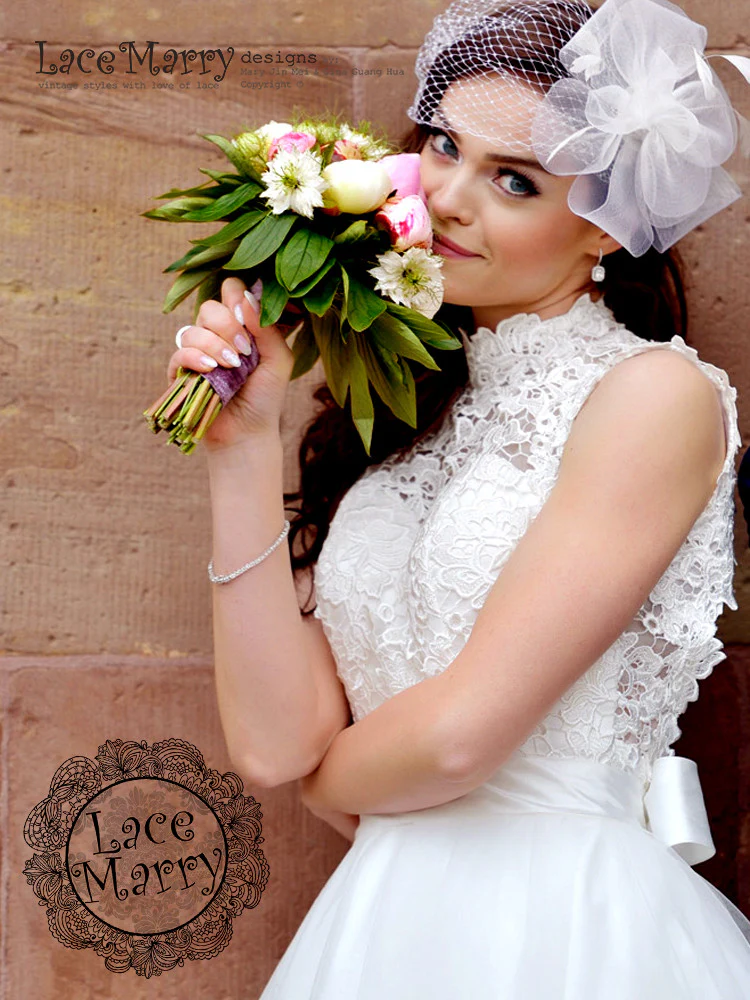 Custom Short Wedding Dress With Illusion Lace Bodice - Image 4