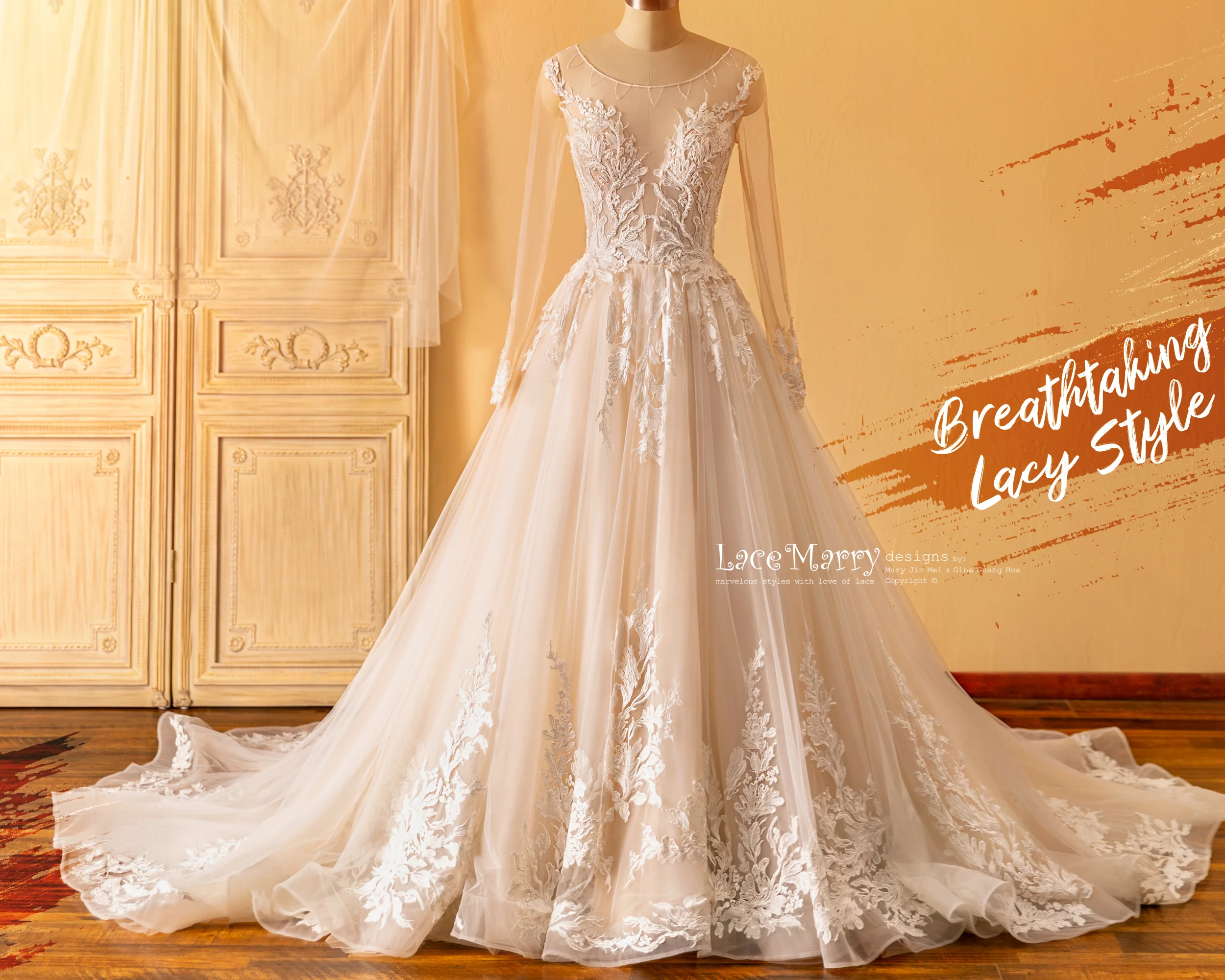 DENA / A Line Wedding Dress with Long Sleeves - Image 11
