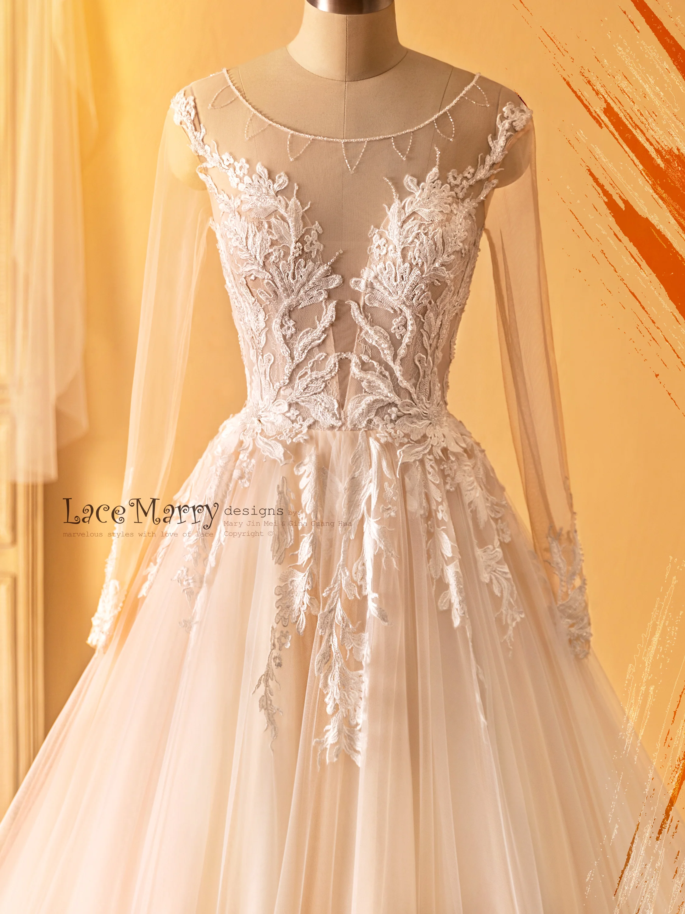DENA / A Line Wedding Dress with Long Sleeves - Image 4
