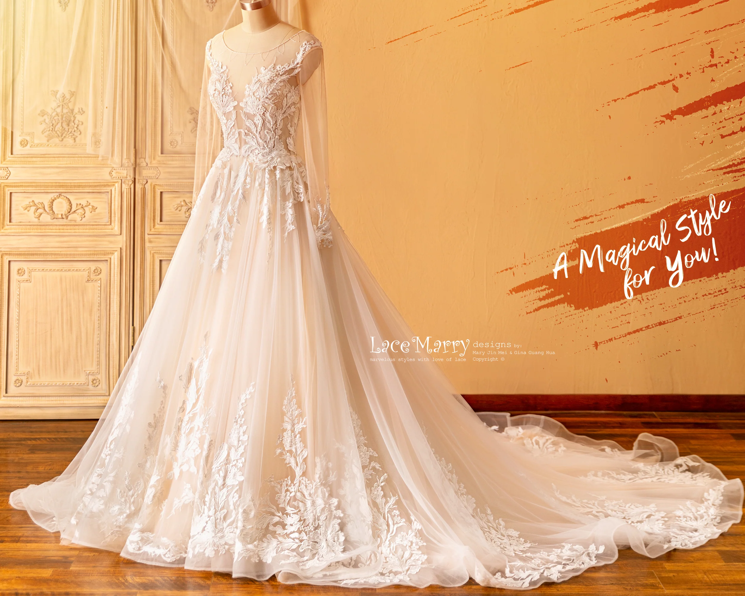 DENA / A Line Wedding Dress with Long Sleeves - Image 7