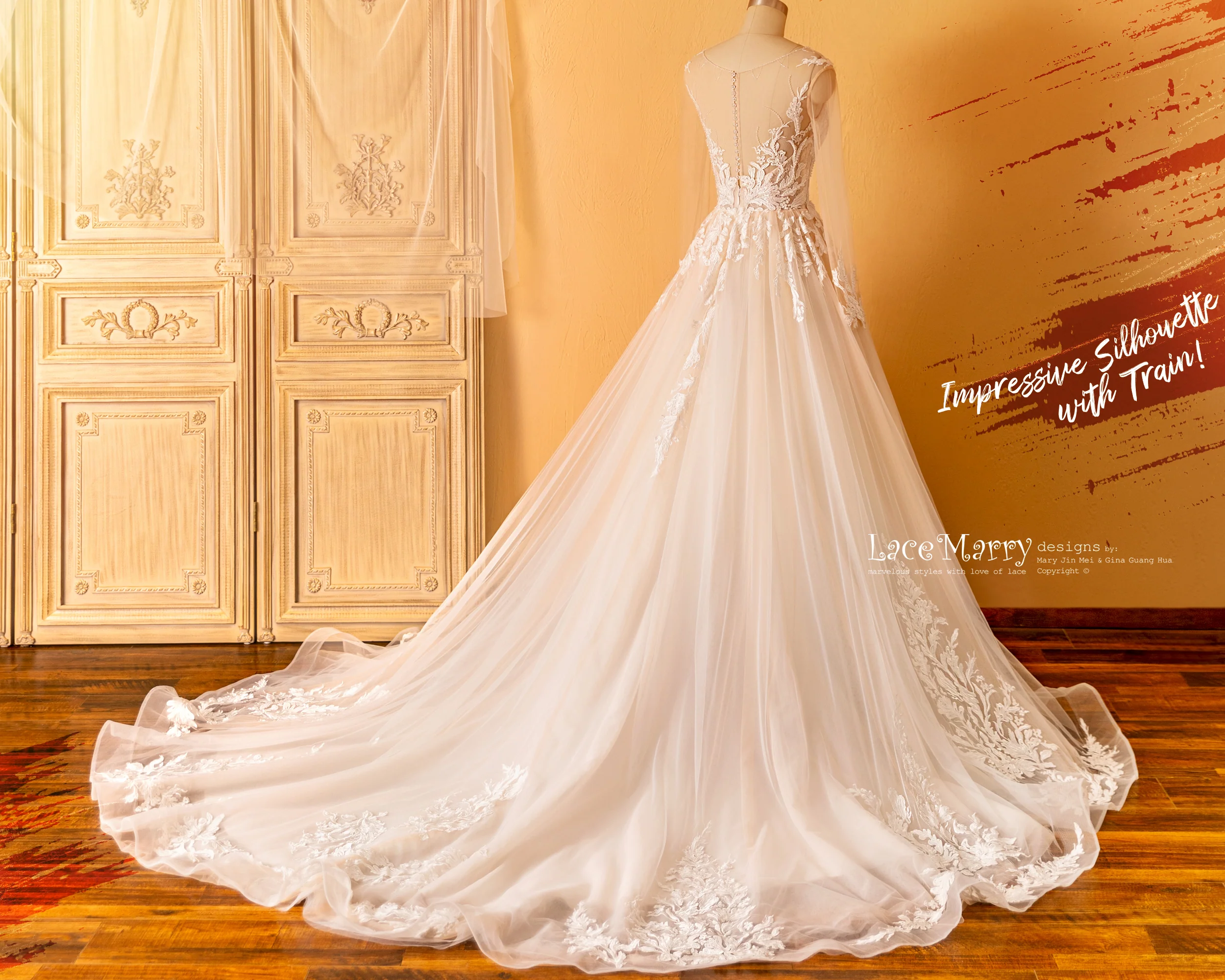 DENA / A Line Wedding Dress with Long Sleeves - Image 8