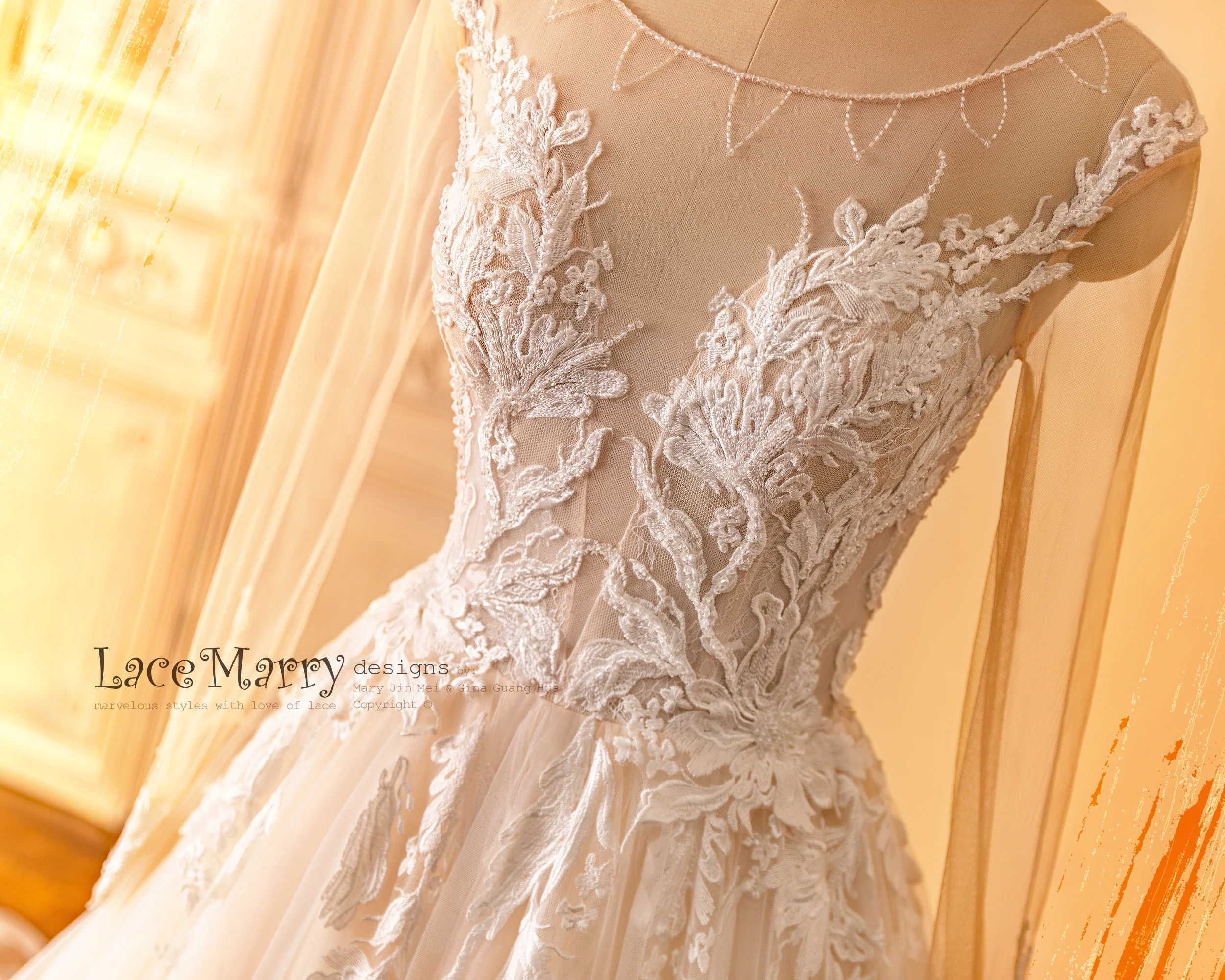 DENA / A Line Wedding Dress with Long Sleeves - Image 9