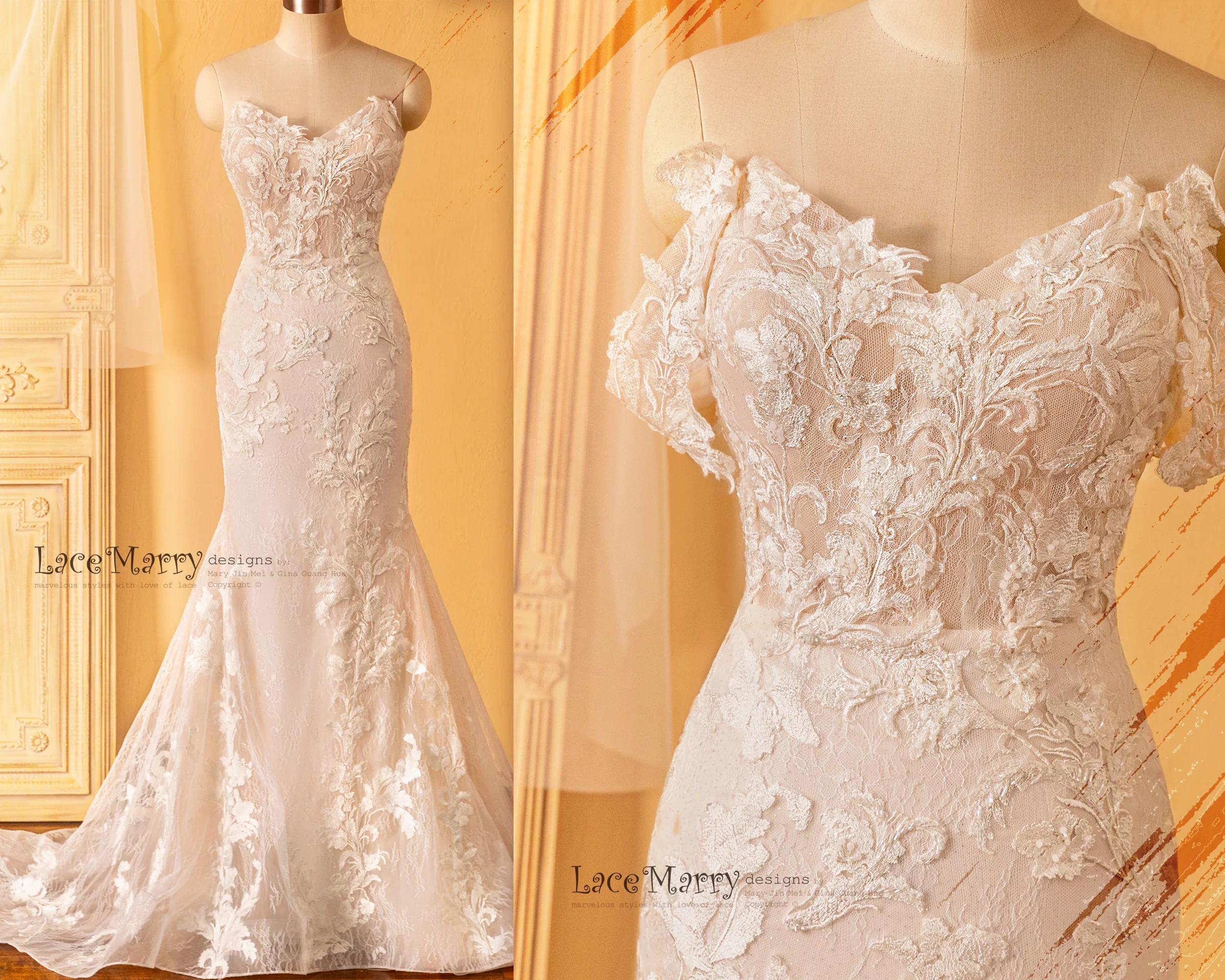 DILVA / Fitted Sparkling Wedding Dress with Removable Off Shoulder Straps - Image 11