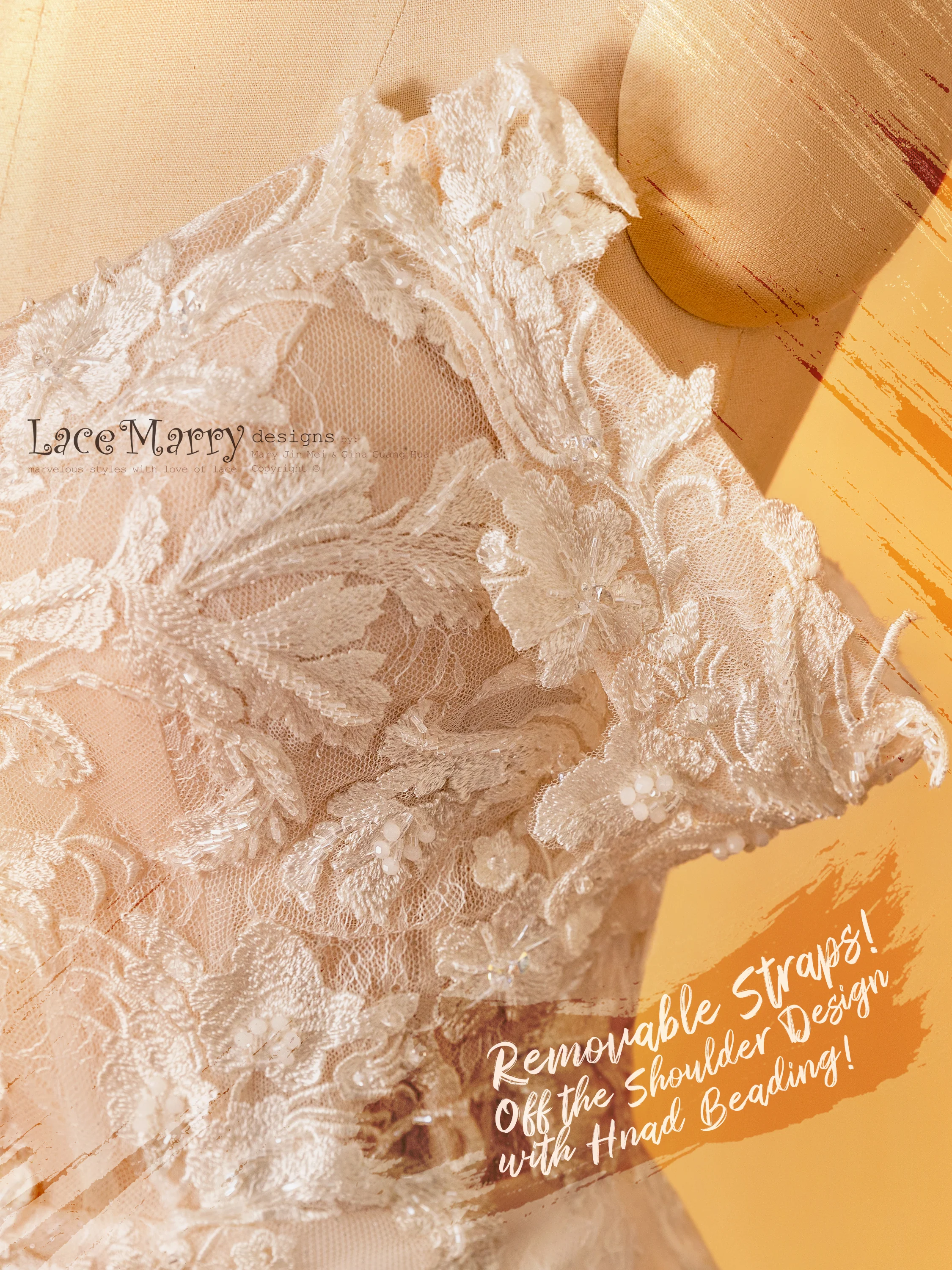 DILVA / Fitted Sparkling Wedding Dress with Removable Off Shoulder Straps - Image 3