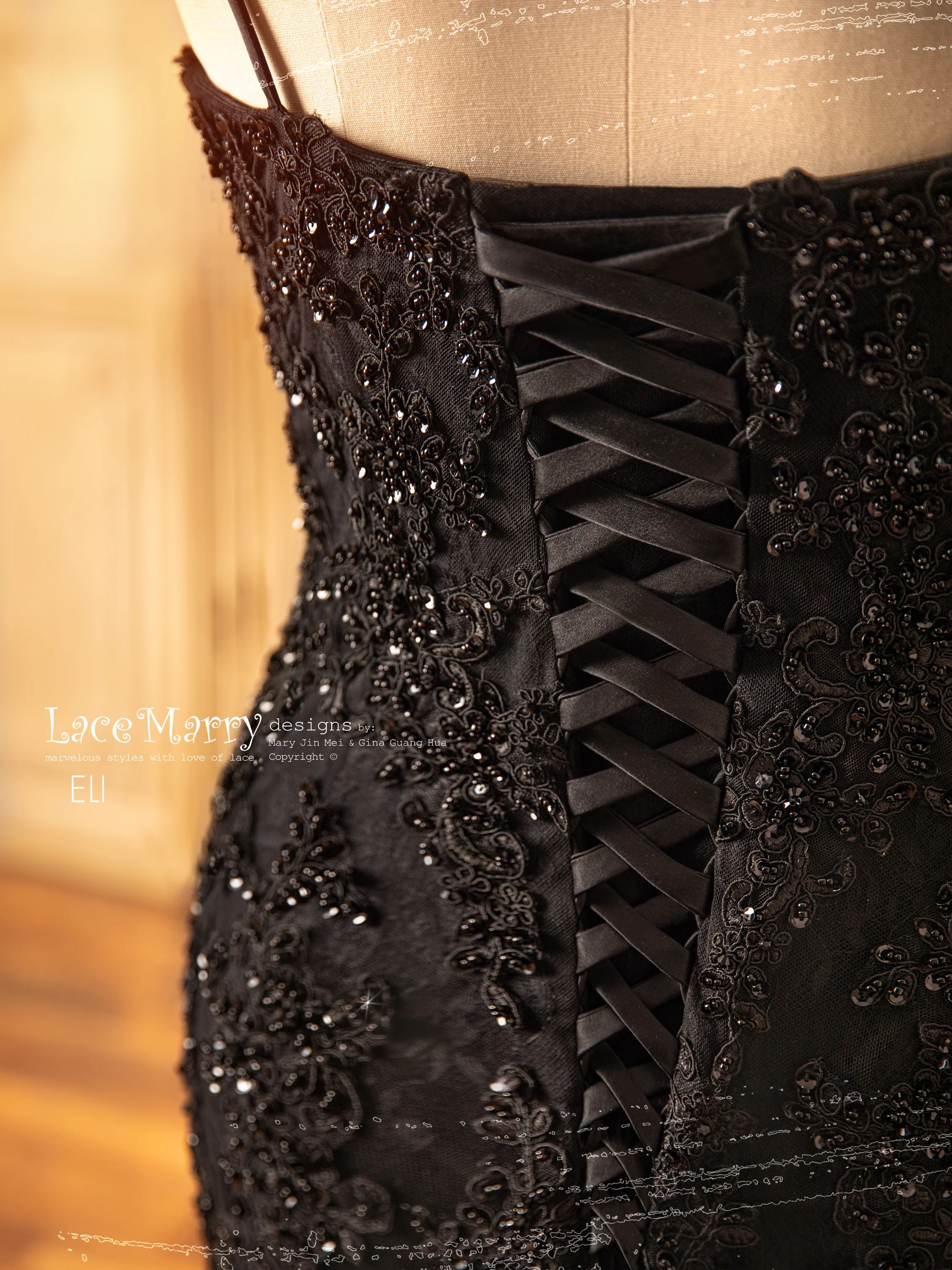 ELI / Black Wedding Dress with Thin Straps - Image 16