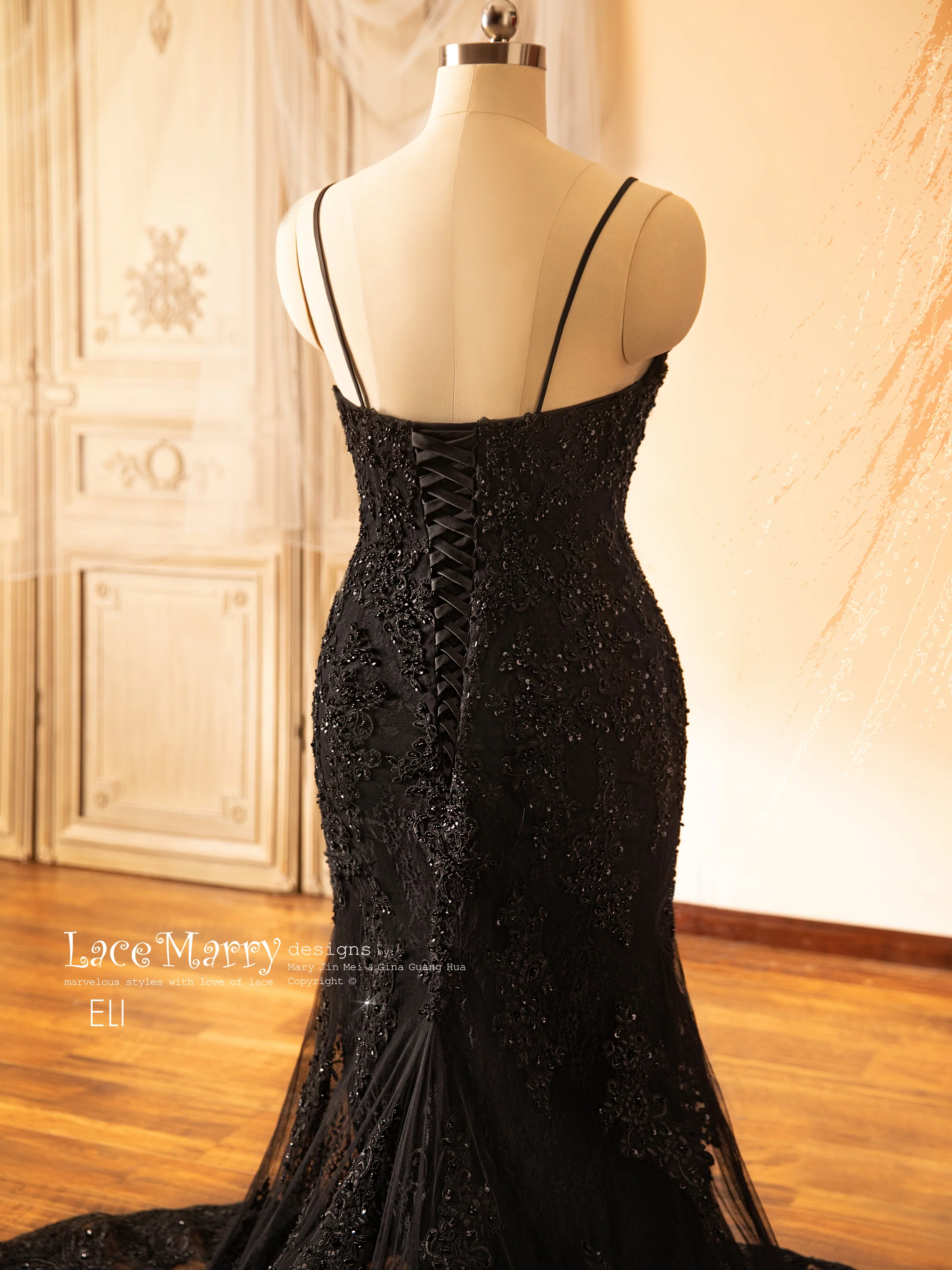 ELI / Black Wedding Dress with Thin Straps - Image 18