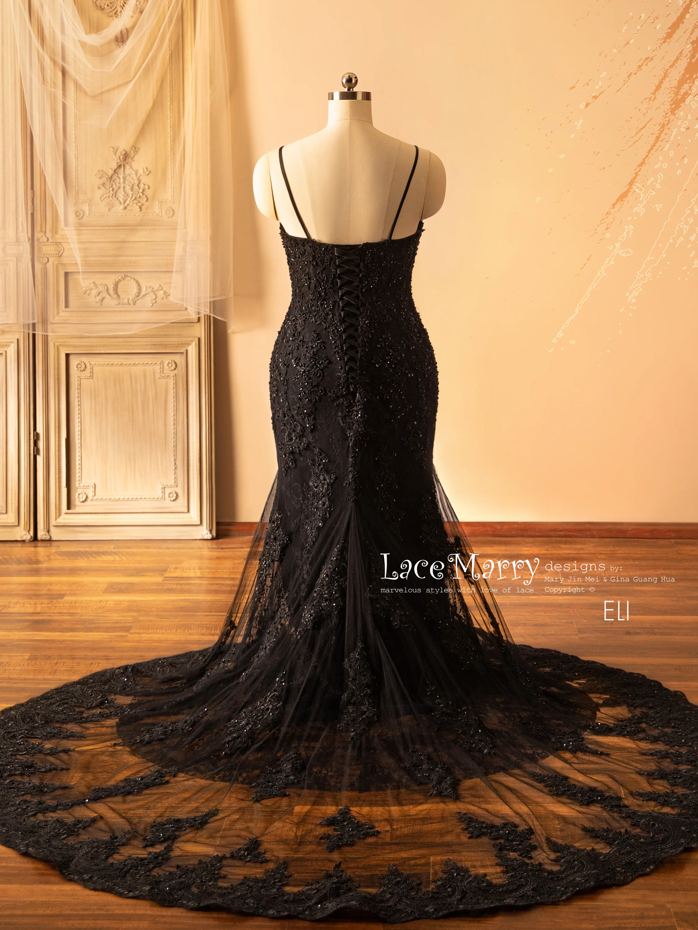 ELI / Black Wedding Dress with Thin Straps - Image 8