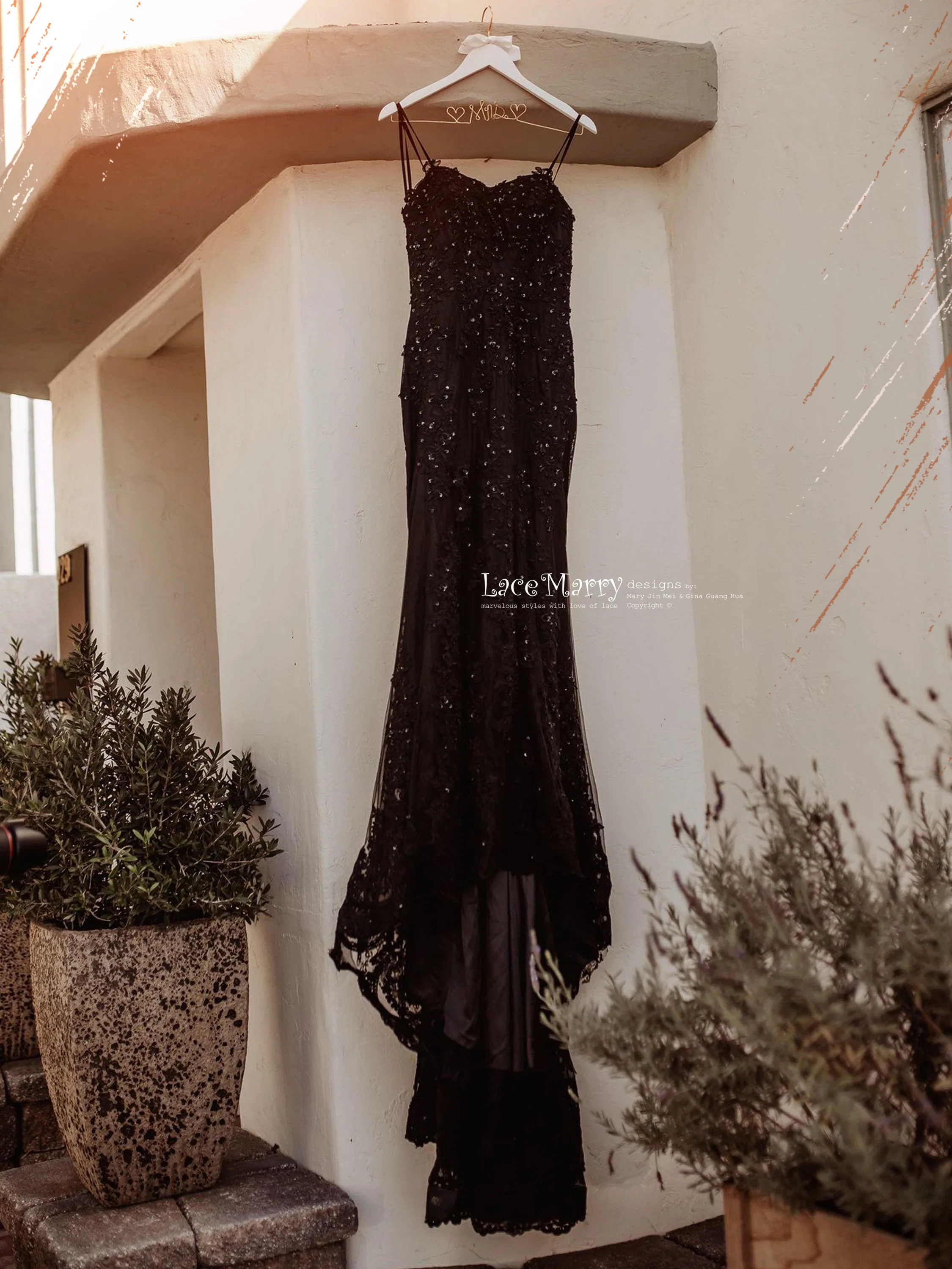 ELI / Sparkling Black Wedding Dress with Thin Straps - Image 5