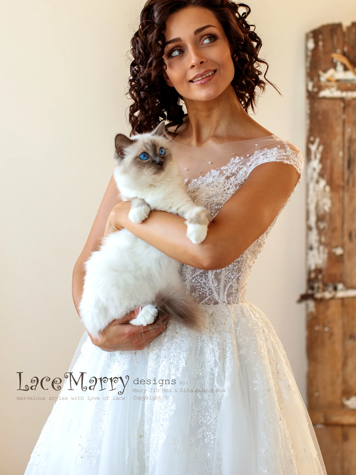 Embroidered Lace Wedding Dress with Illusion Cap Sleeves - Image 8