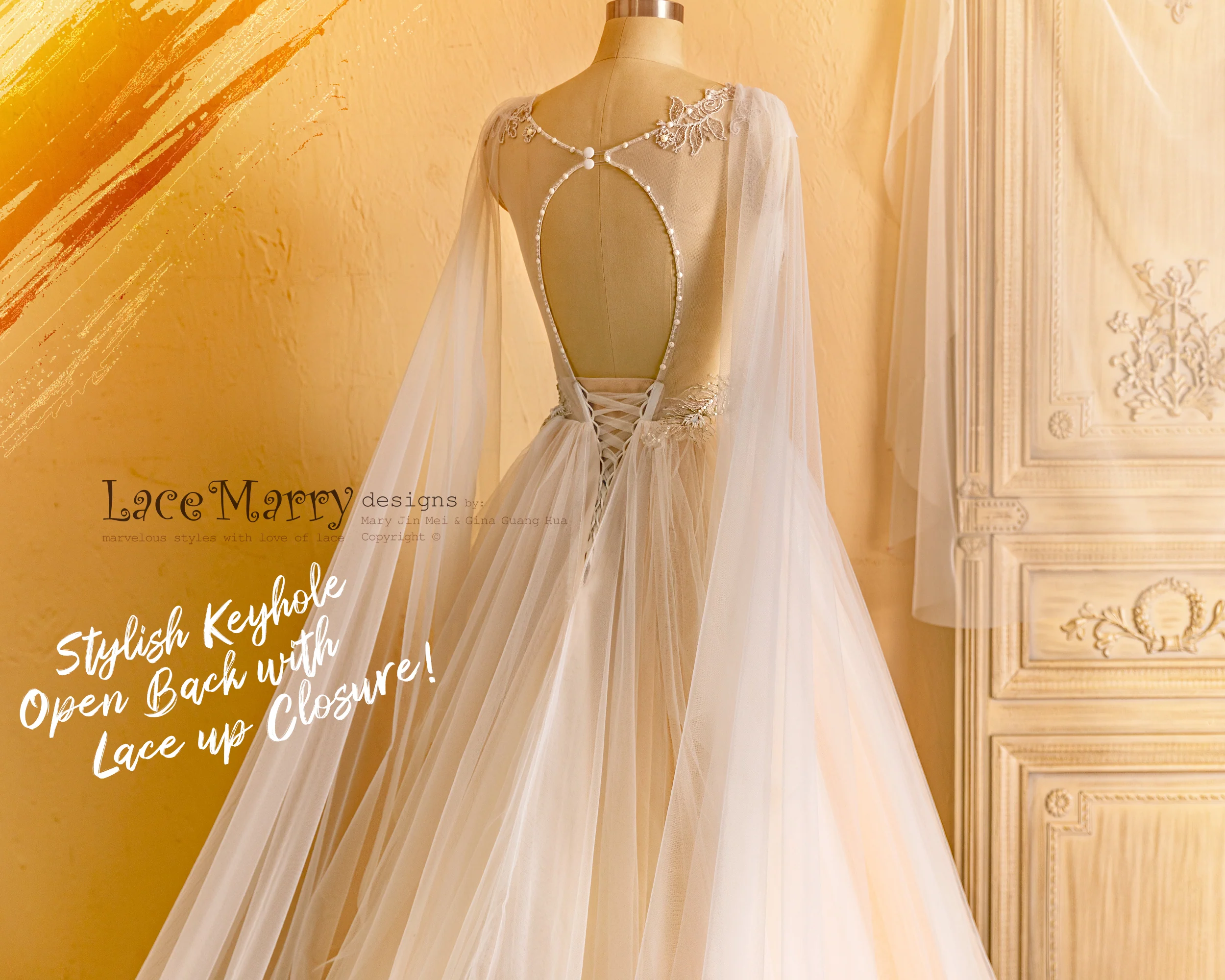 SAFFI / Fairytale Design Wedding Dress with Angel Like Cape Wings - Image 10