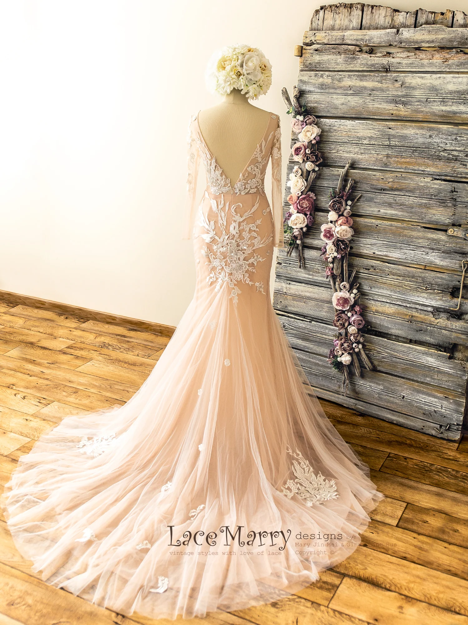 Fitted Deep Plunge Wedding Dress with Handmade Beading - Image 9