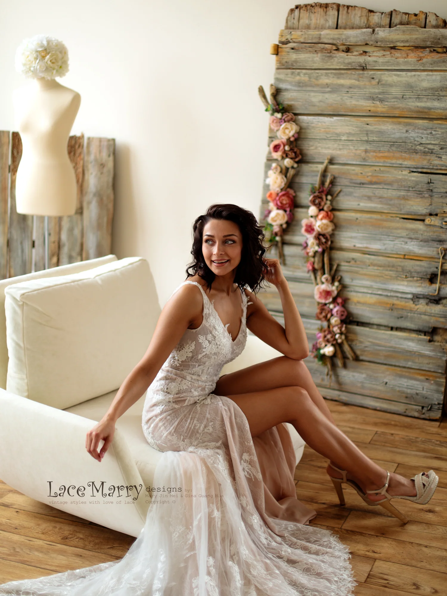 Fitted Lace Wedding Dress with Slit from French Lace - Image 3