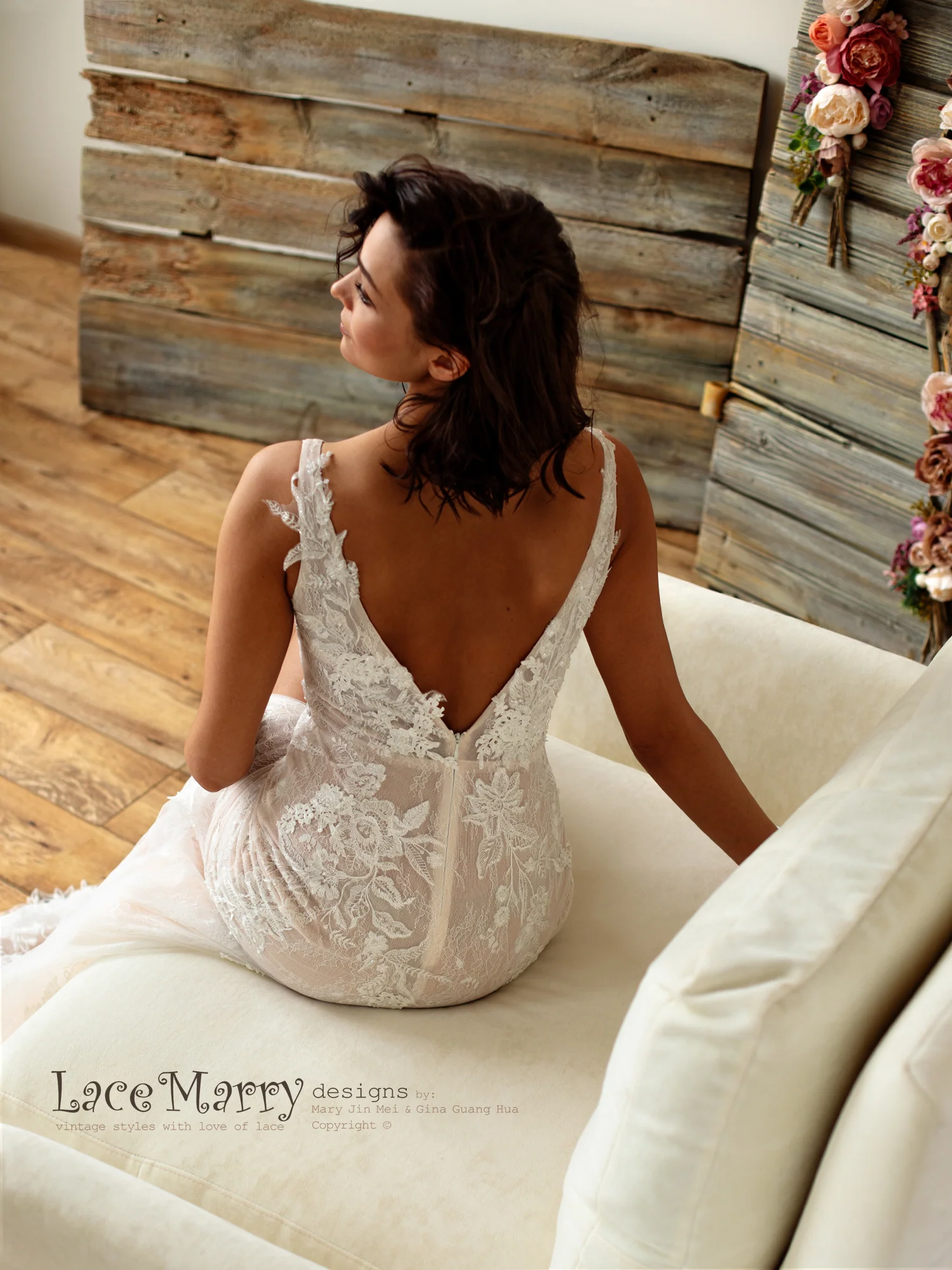 Fitted Lace Wedding Dress with Slit from French Lace - Image 6
