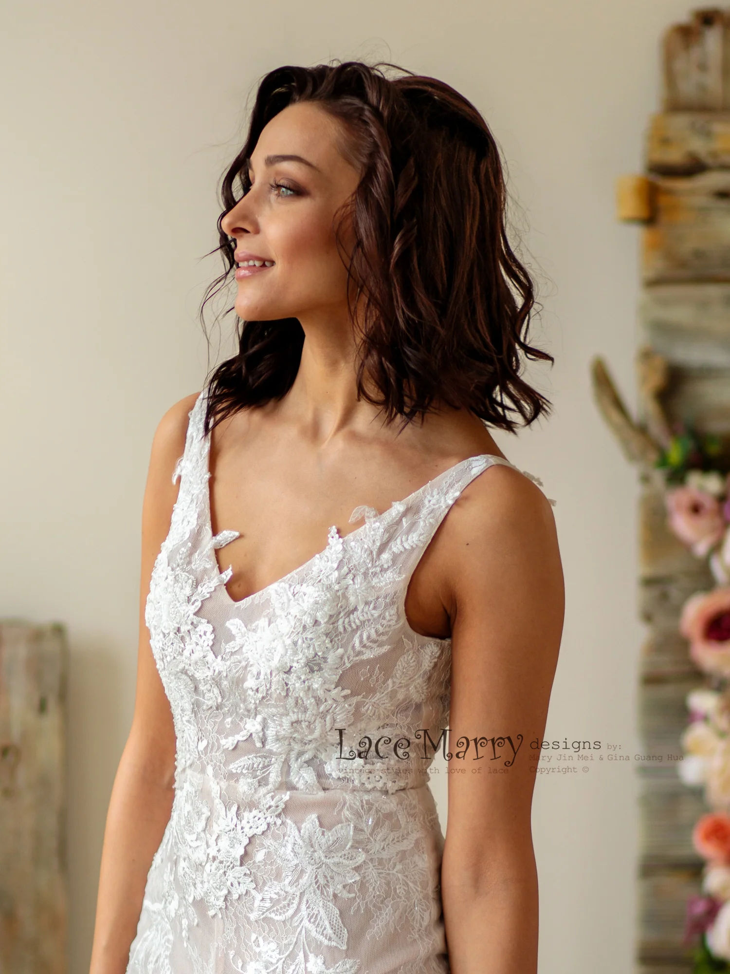Fitted Lace Wedding Dress with Slit from French Lace - Image 7
