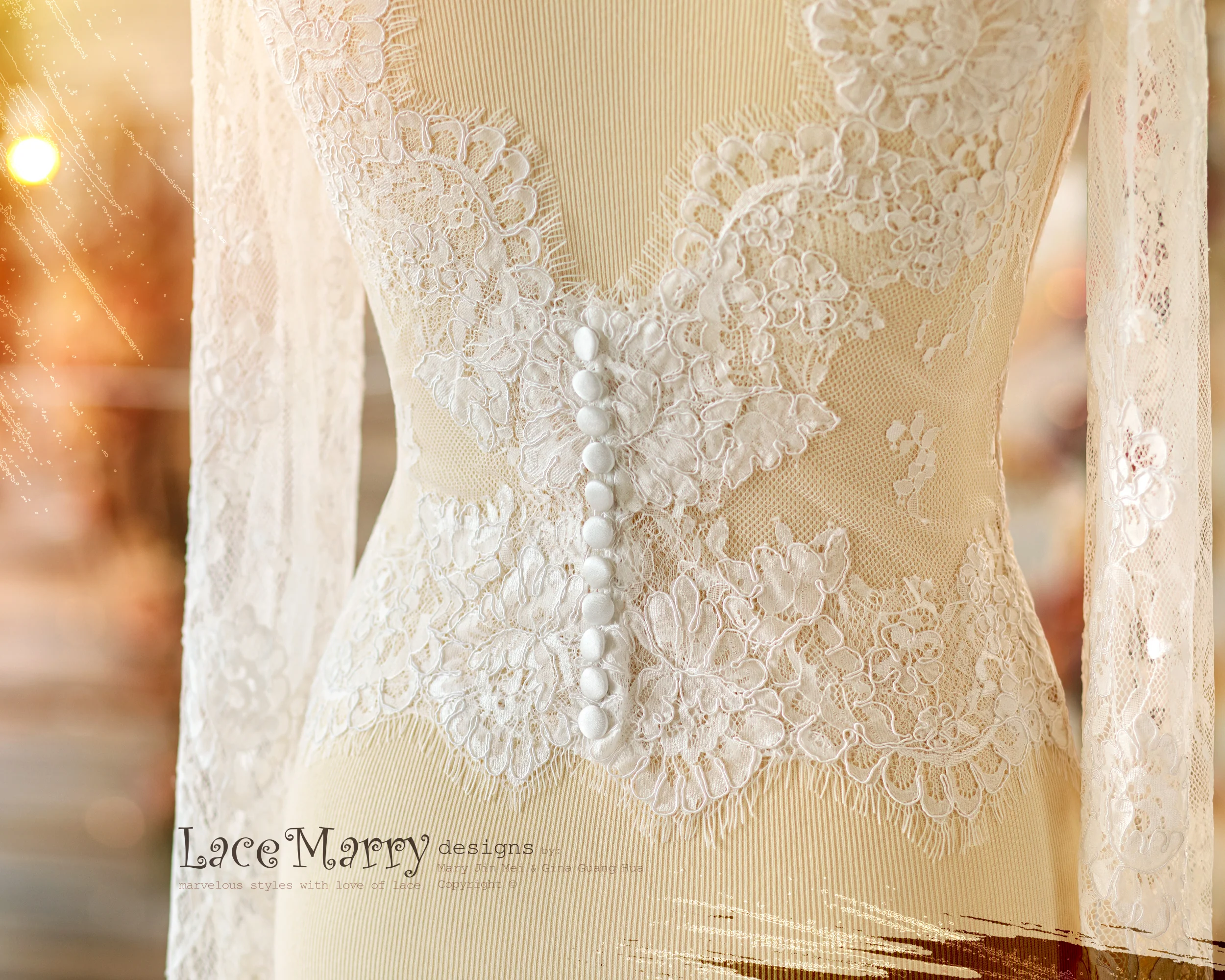 Fitted Wedding Dress Set with Long Lace Sleeves Top - Image 18