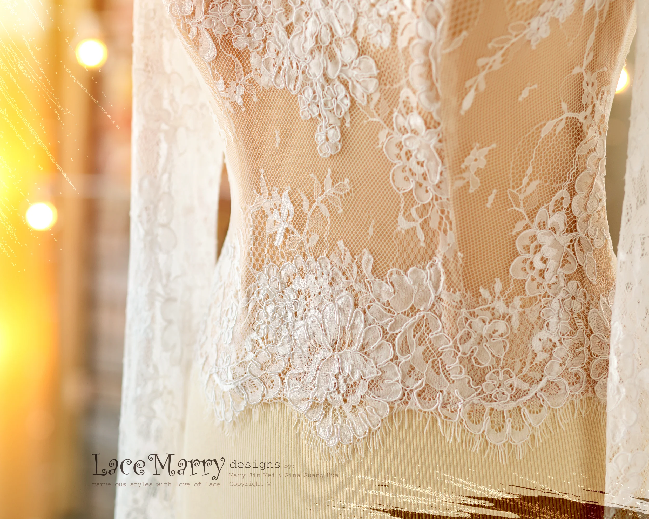 Fitted Wedding Dress Set with Long Lace Sleeves Top - Image 19