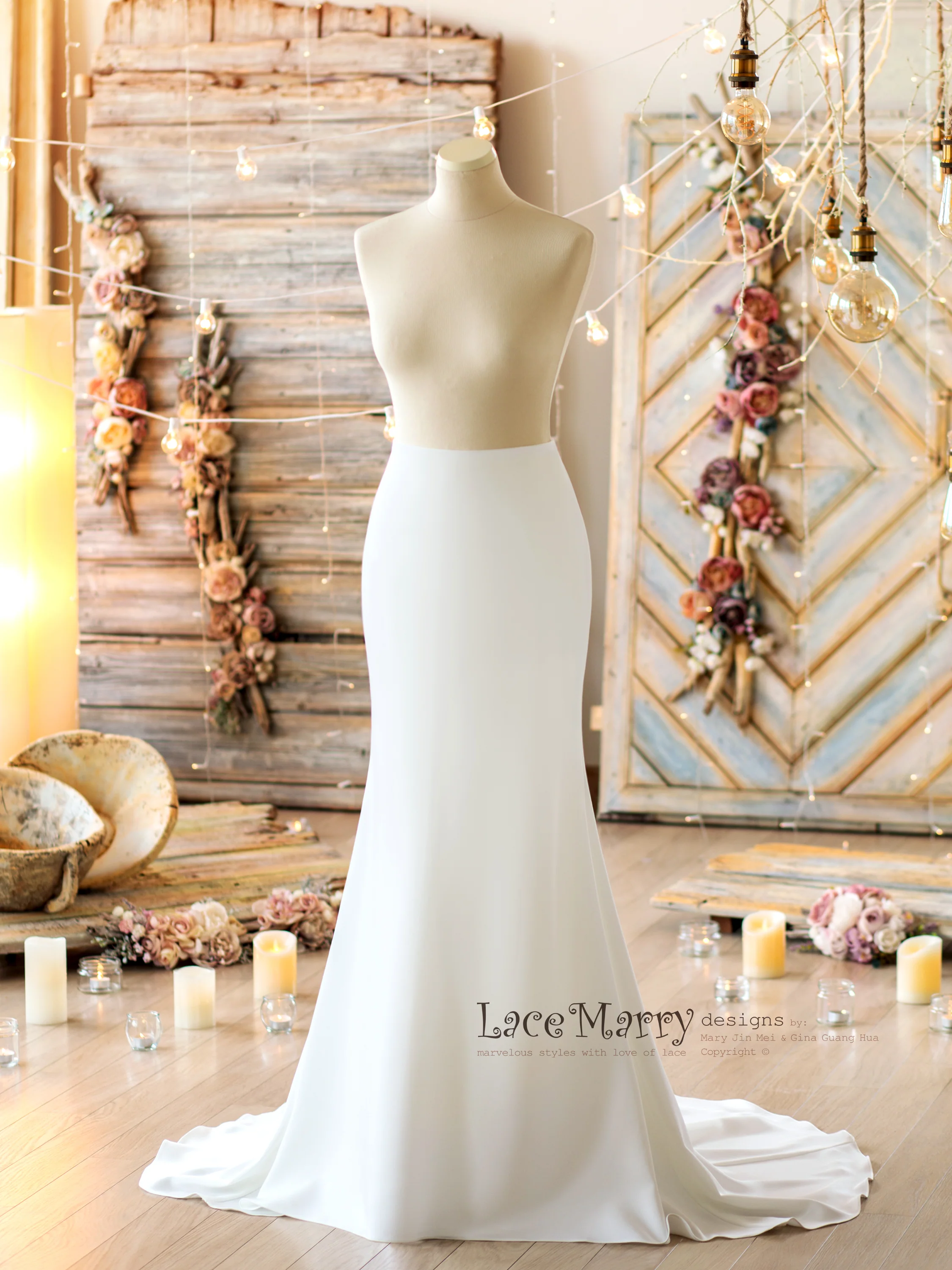 Fitted Wedding Dress Set with Long Lace Sleeves Top - Image 5