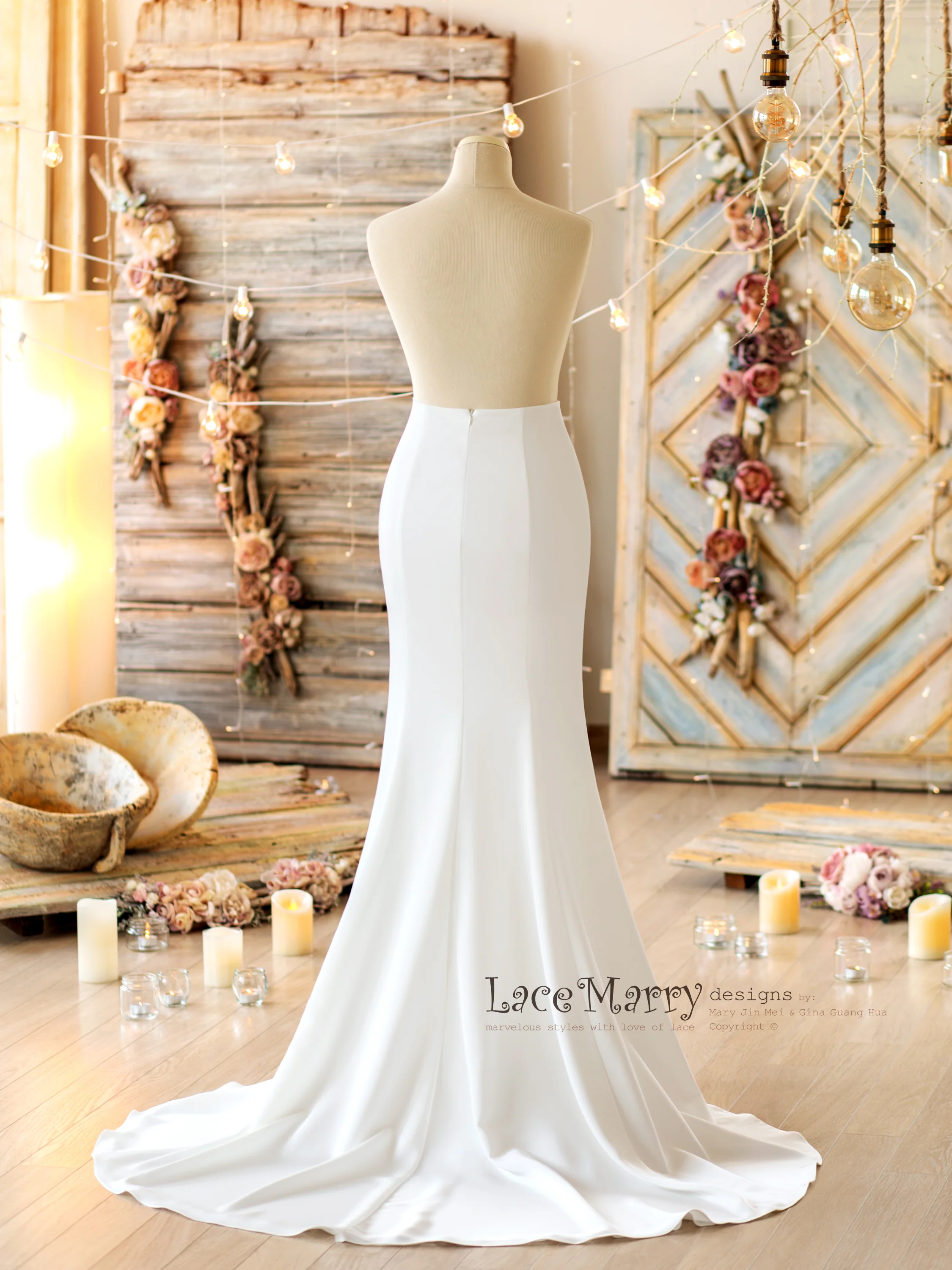 Fitted Wedding Dress Set with Long Lace Sleeves Top - Image 8