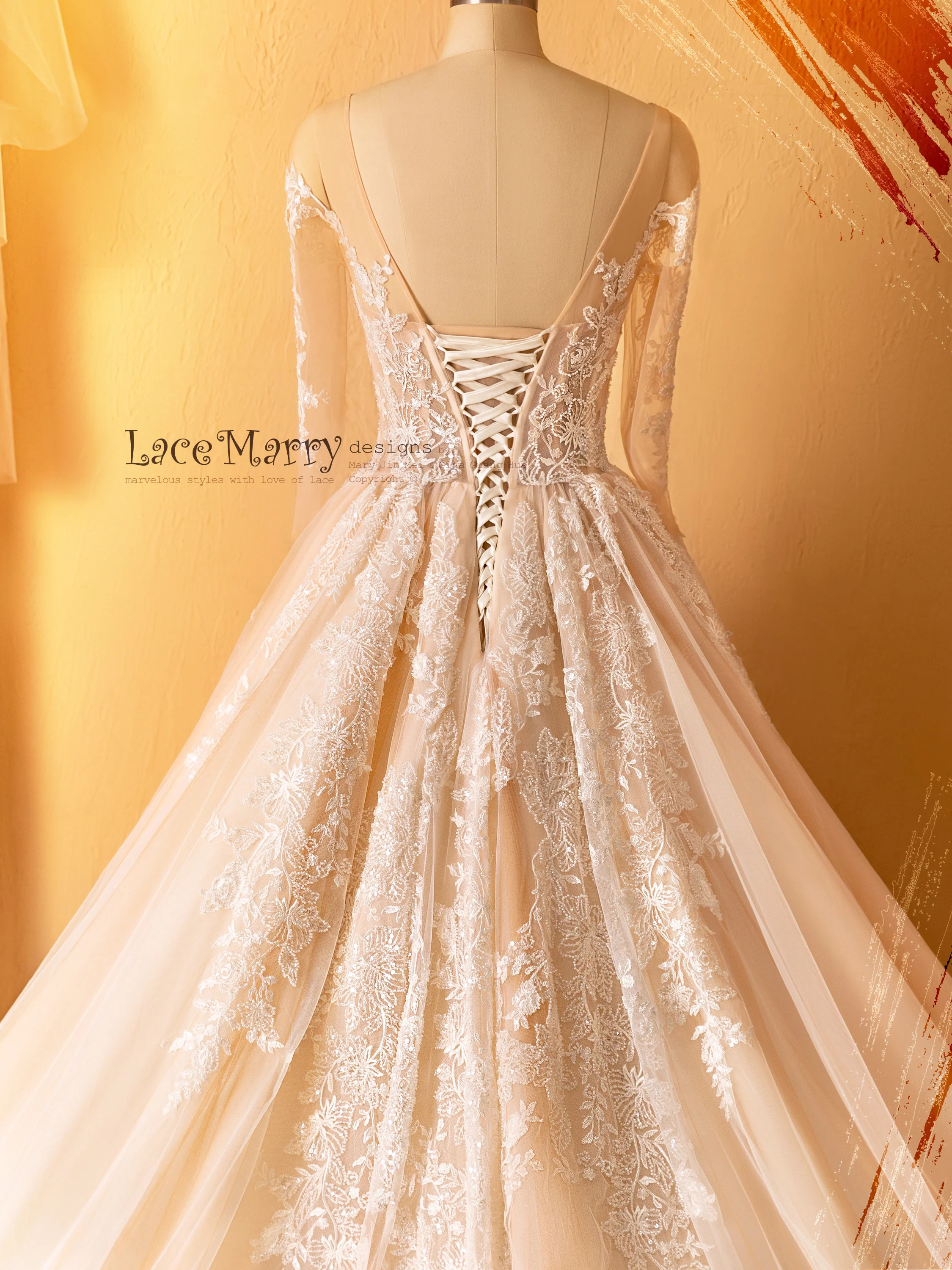 ZOEY / Glorious Wide Cut Wedding Dress with Long Train and Sleeves - Image 6