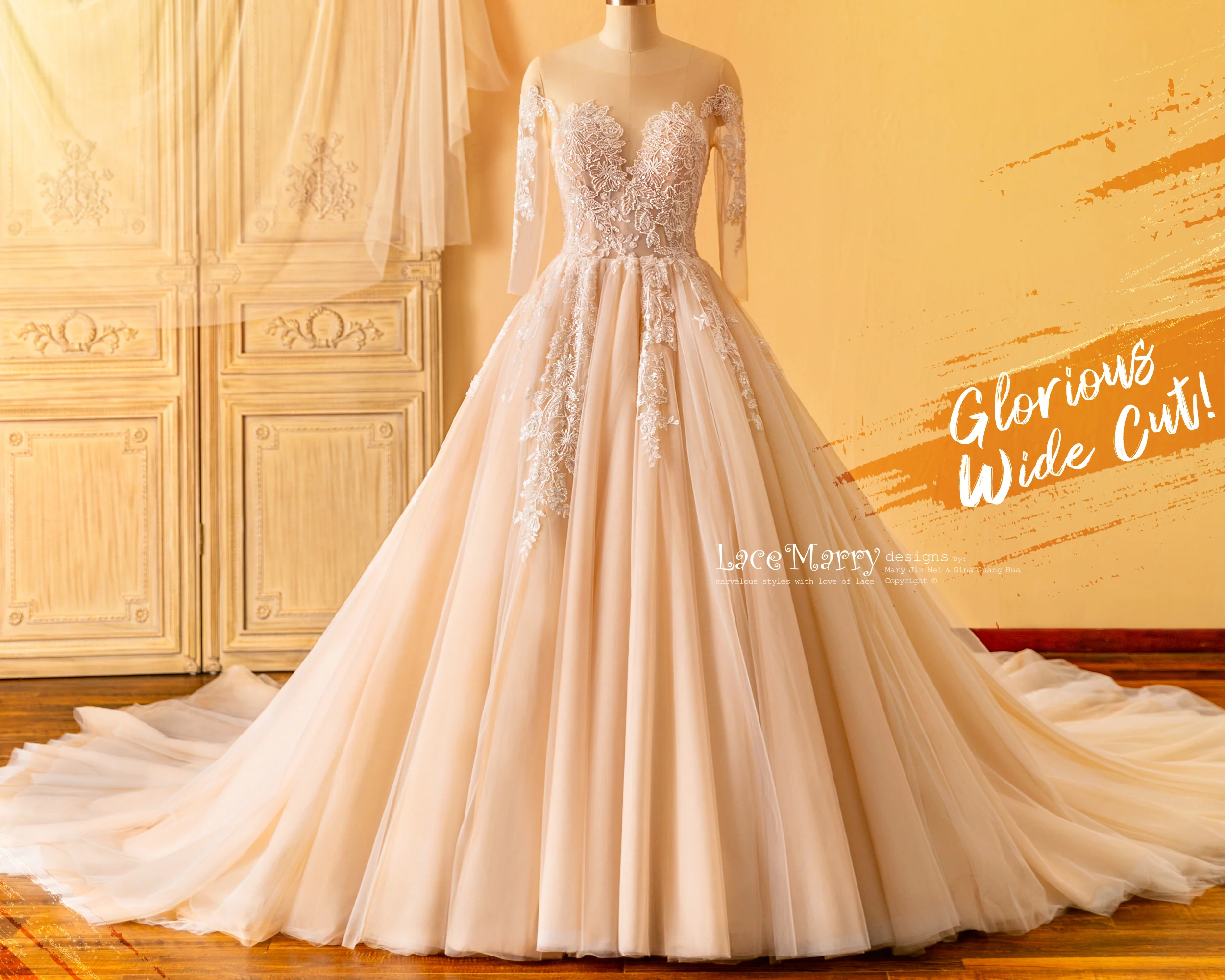 ZOEY / Glorious Wide Cut Wedding Dress with Long Train and Sleeves - Image 7