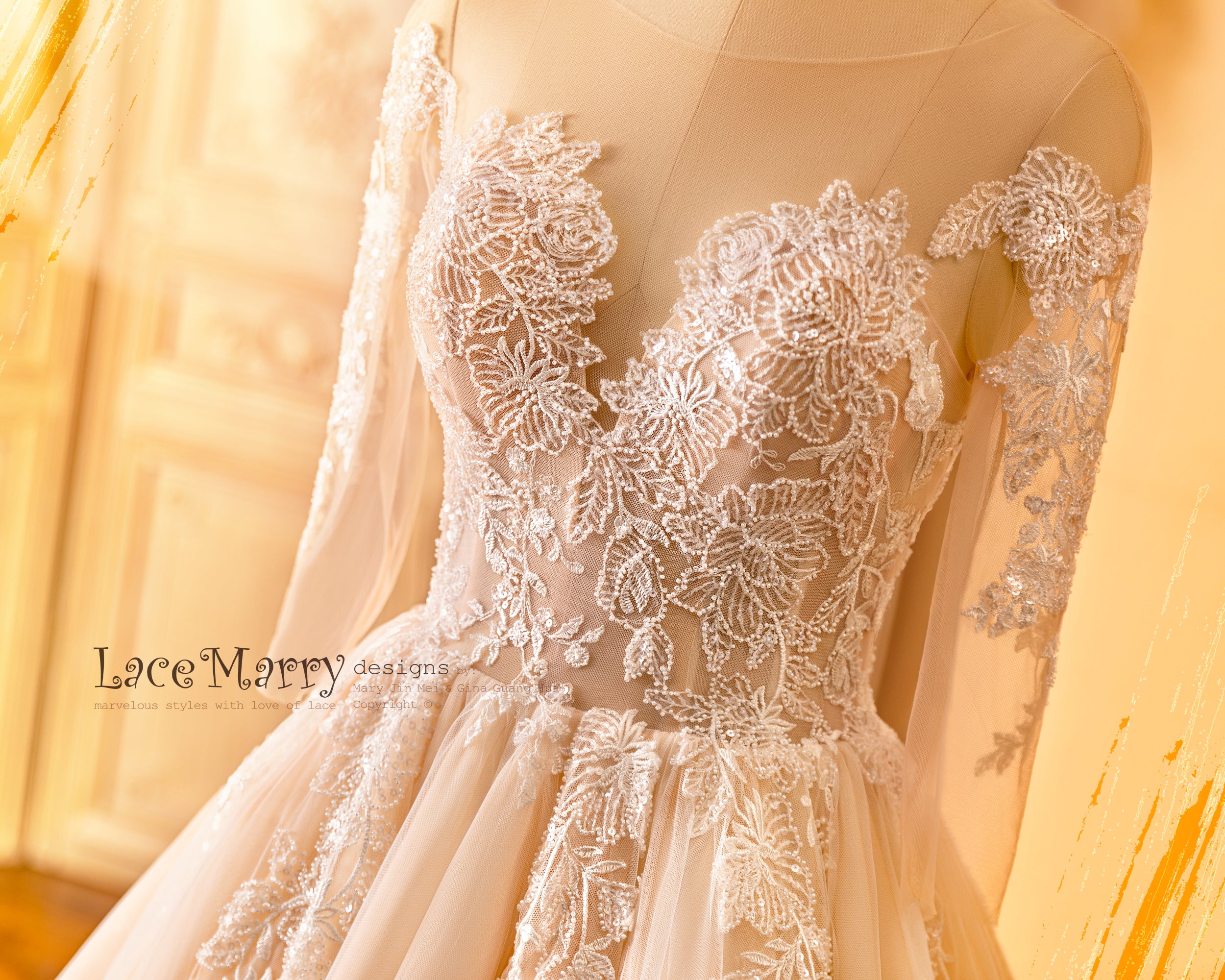 ZOEY / Glorious Wide Cut Wedding Dress with Long Train and Sleeves - Image 8