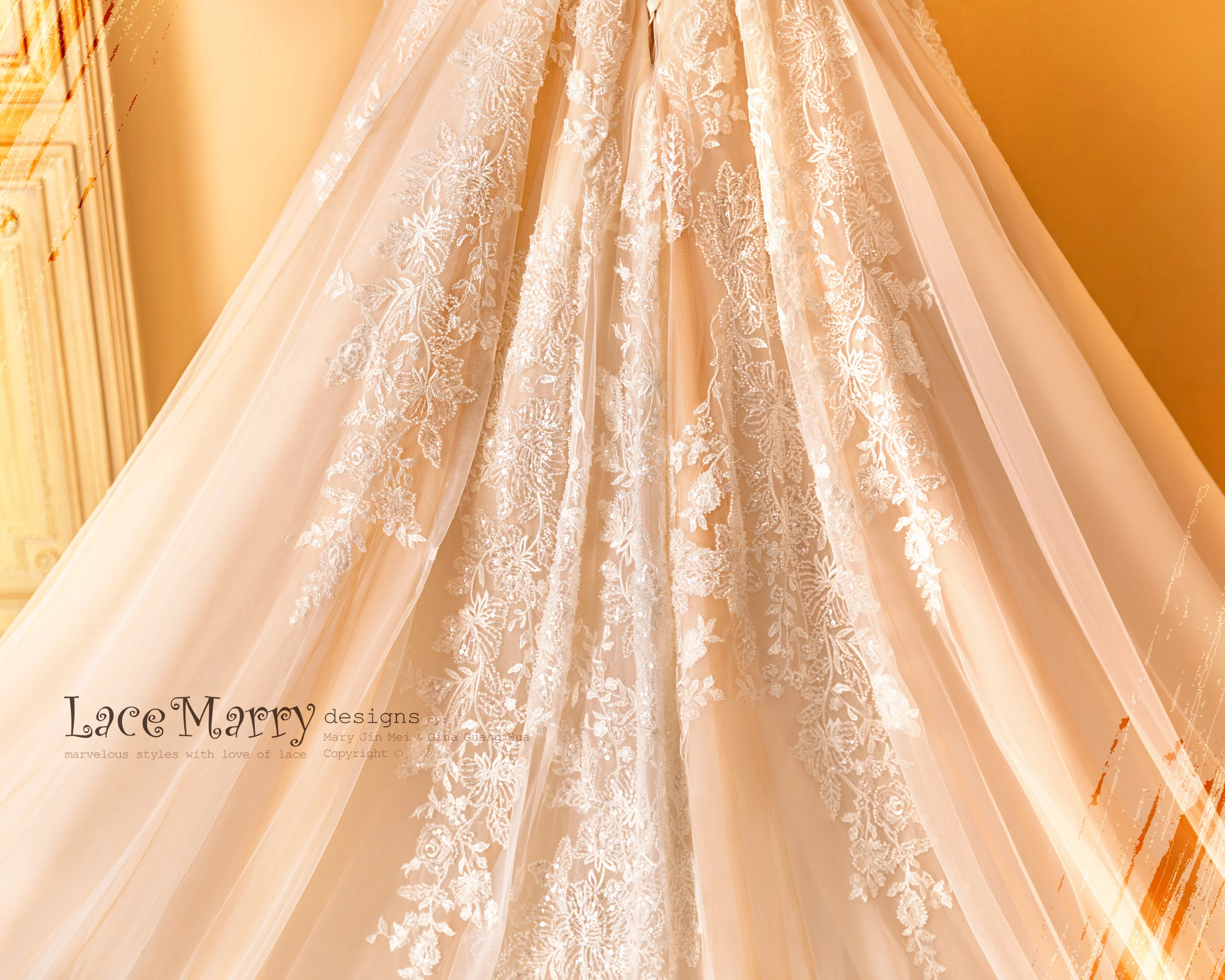 ZOEY / Glorious Wide Cut Wedding Dress with Long Train and Sleeves - Image 9