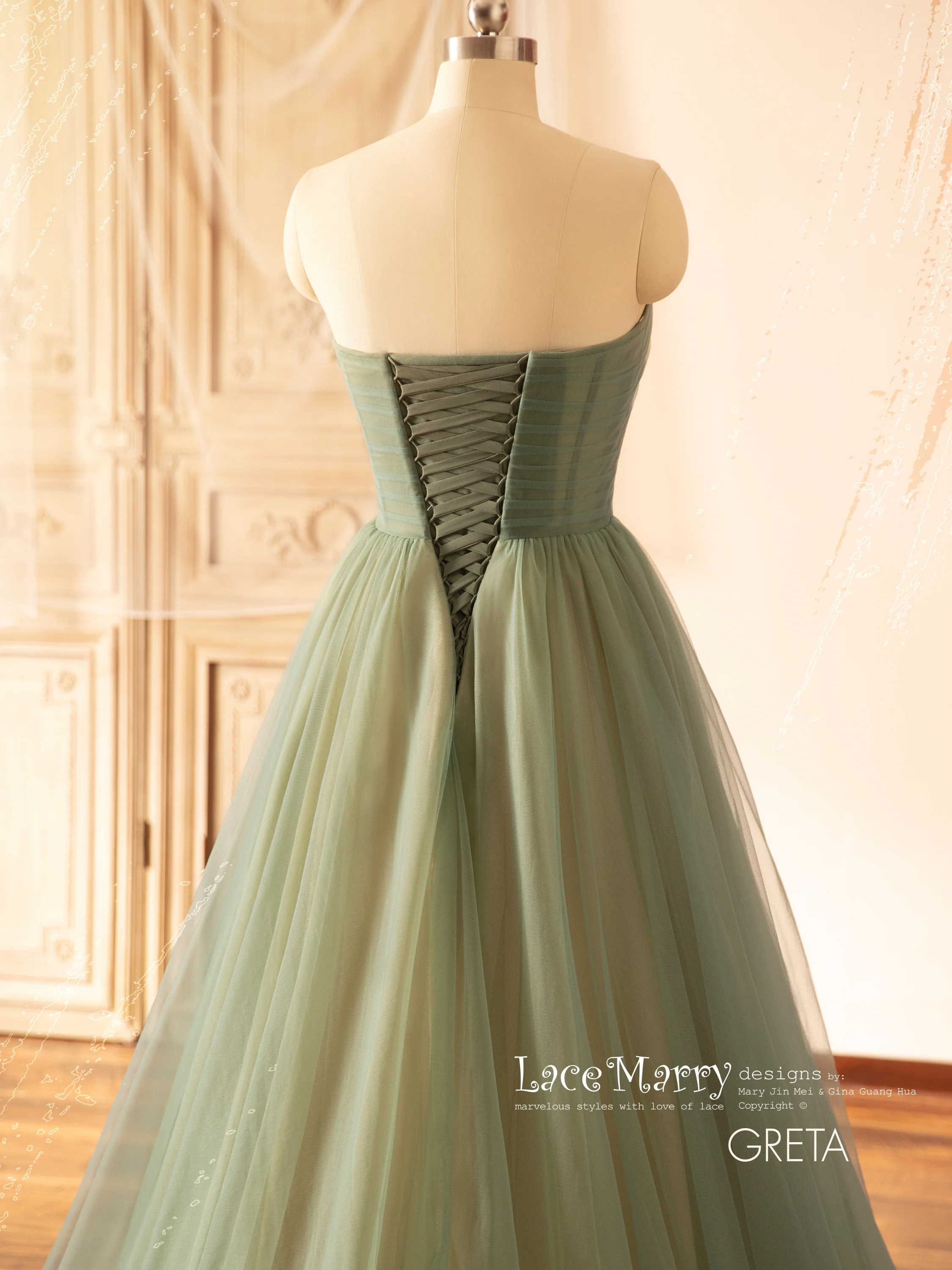 GRETA / Green Wedding Dress with Colored Flower Applique - Image 7
