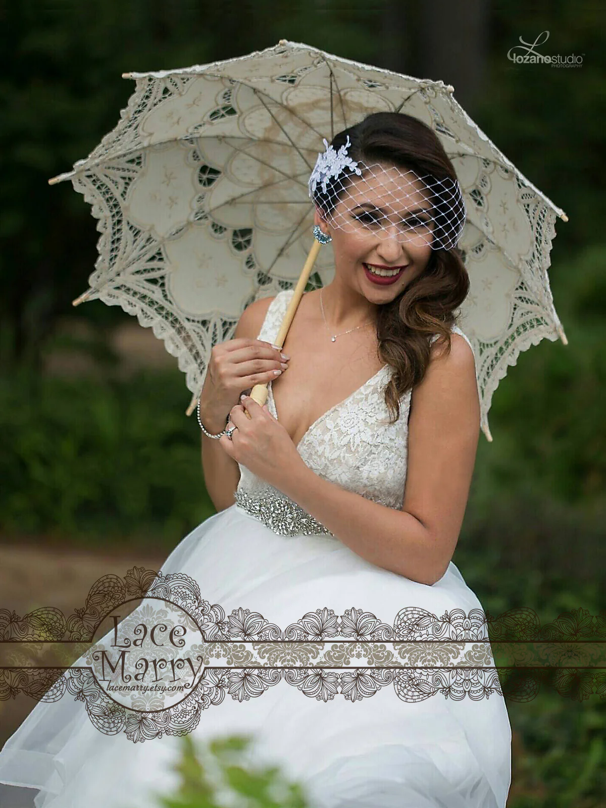 Airy A Line Wedding Dress with Lace Top with Deep V - Image 4