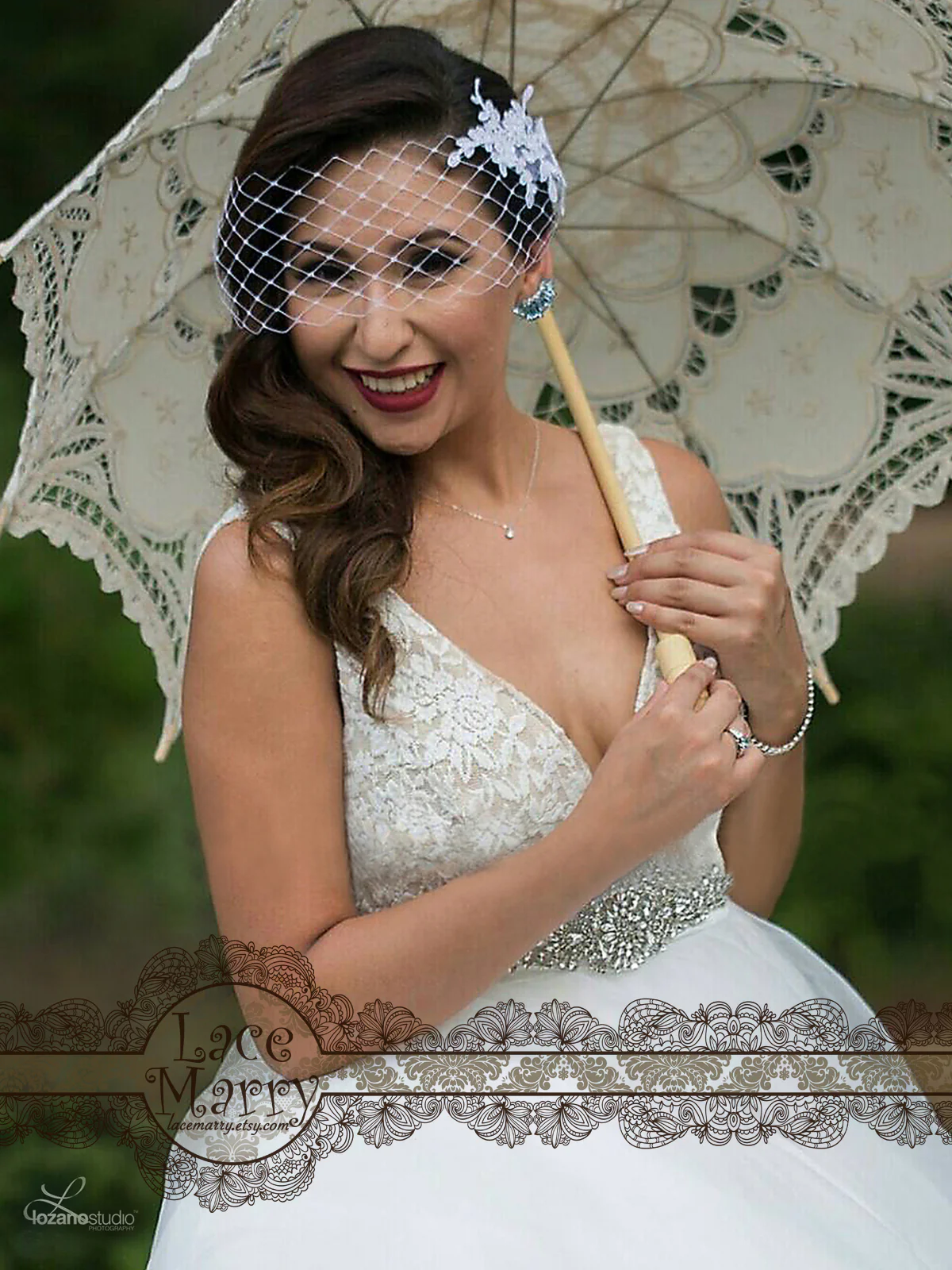 Airy A Line Wedding Dress with Lace Top with Deep V - Image 6