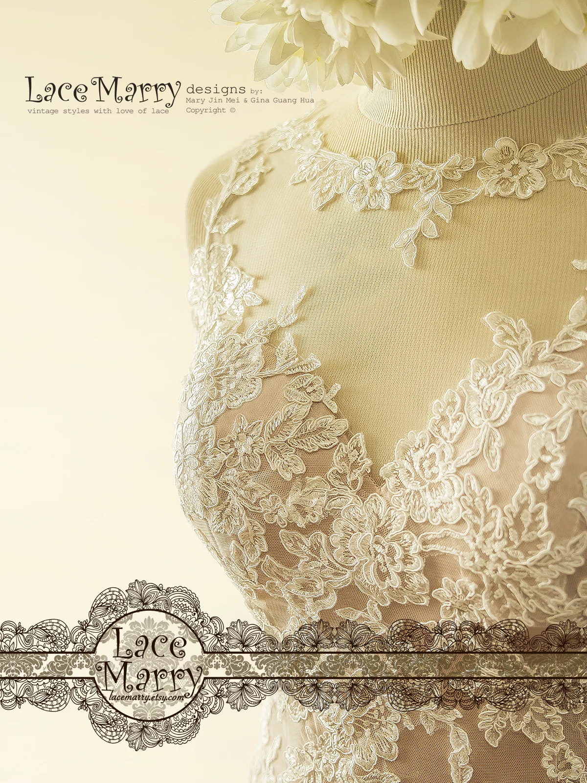 Incredible Blush Wedding Dress from Ivory Lace Flower Appliques - Image 5