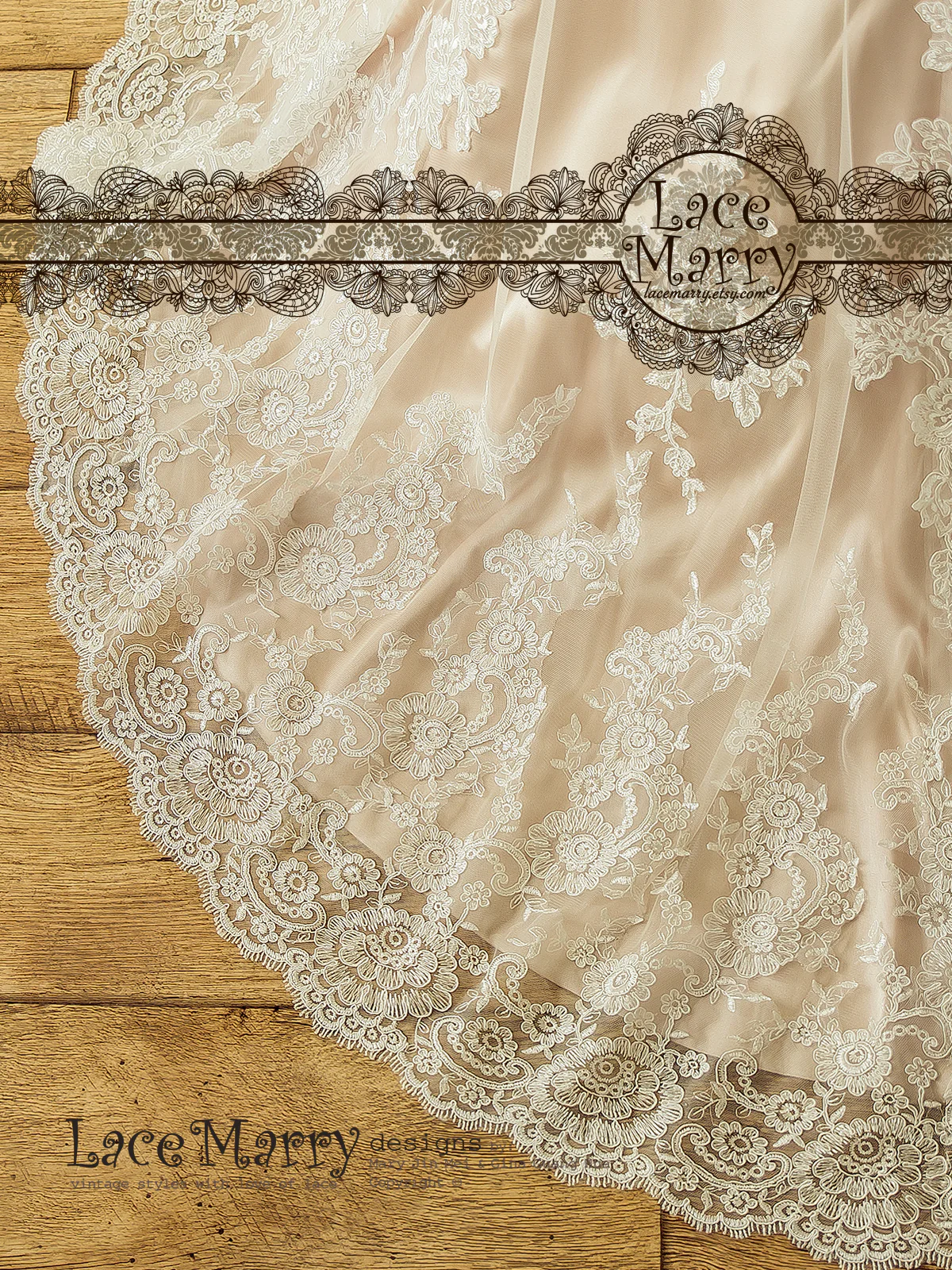 Incredible Blush Wedding Dress from Ivory Lace Flower Appliques - Image 7