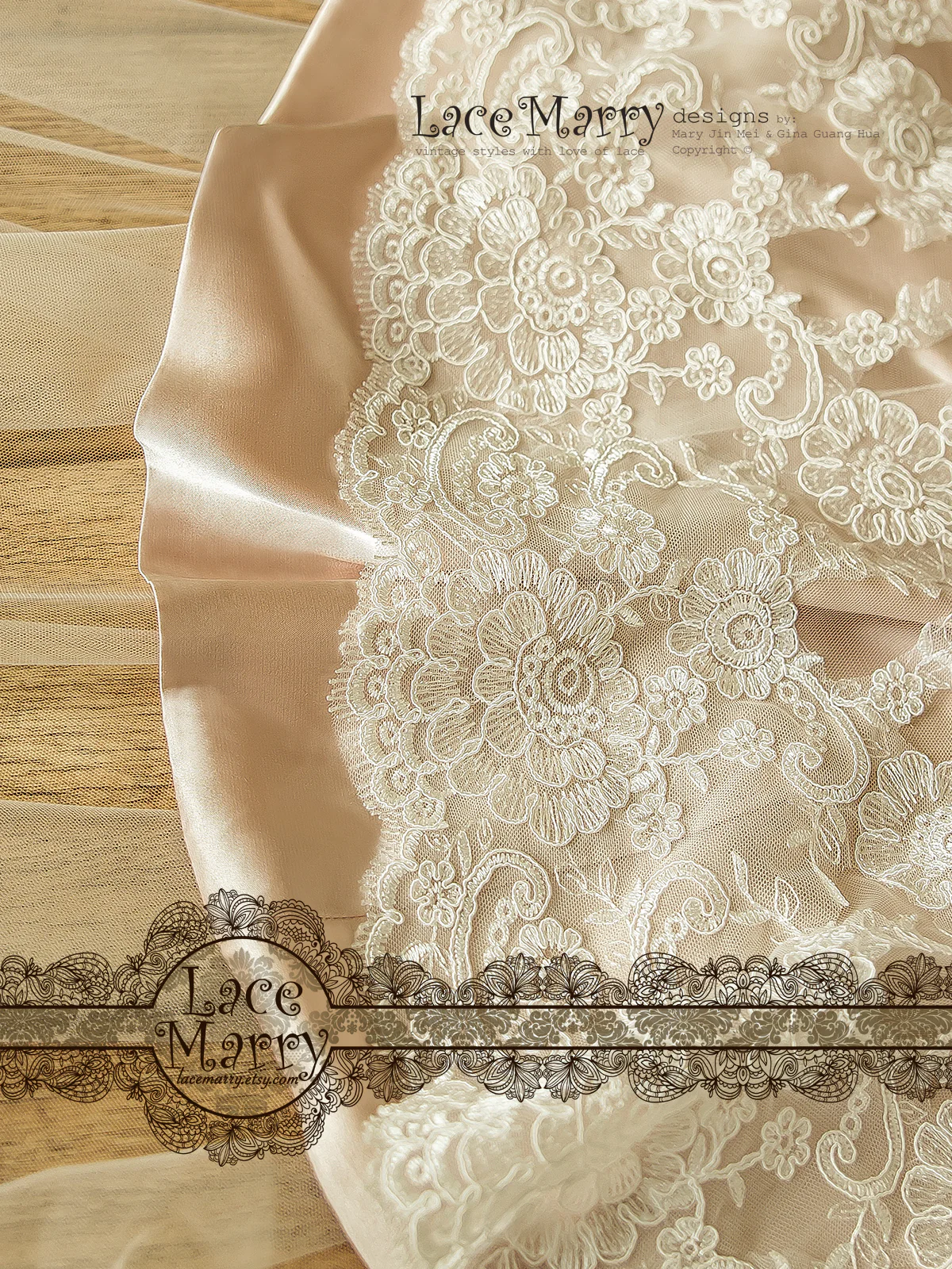 Incredible Blush Wedding Dress from Ivory Lace Flower Appliques - Image 8