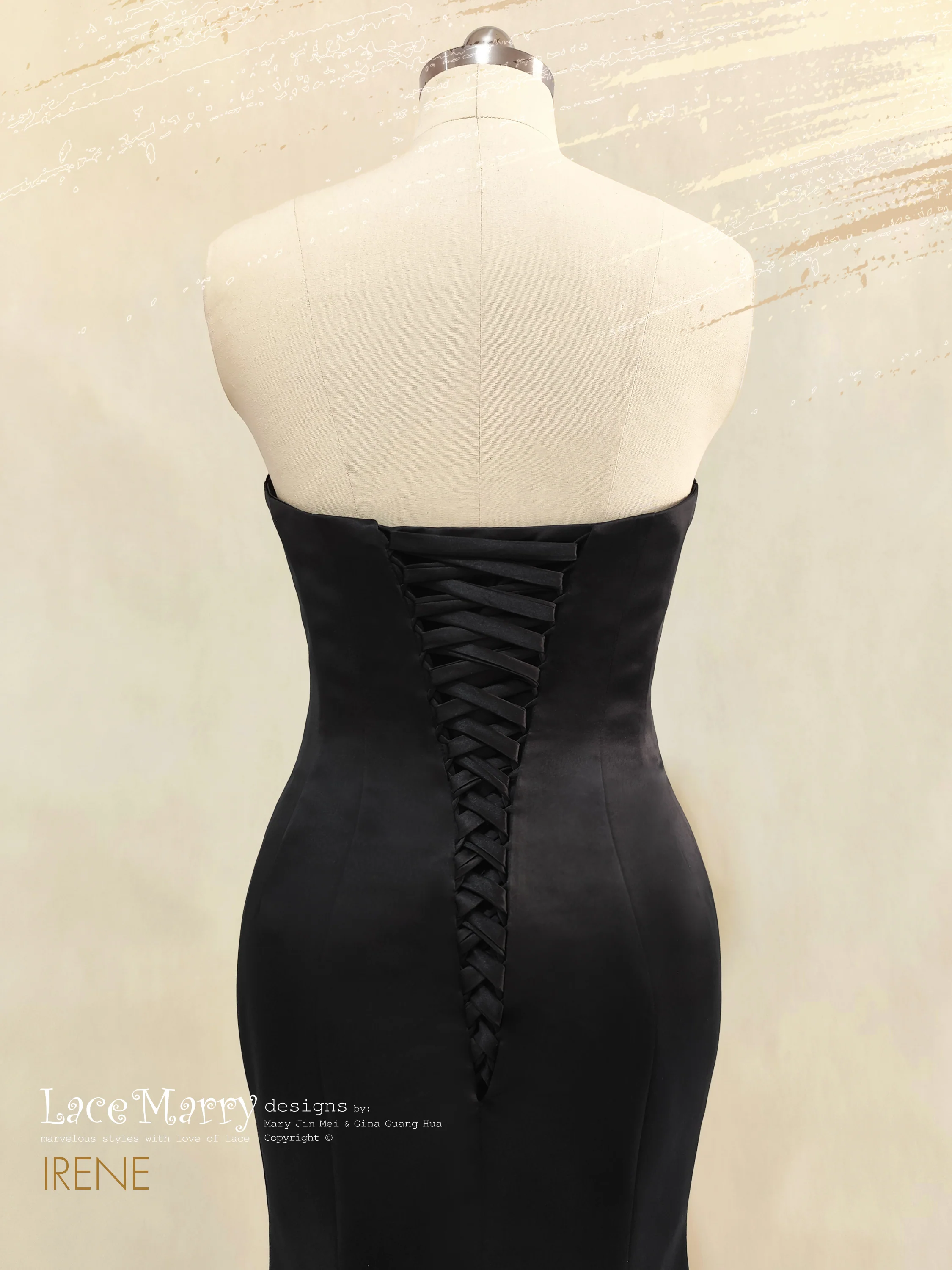 IRENE / Black Satin Wedding Dress with Strapless Sweetheart Neckline - Image 4