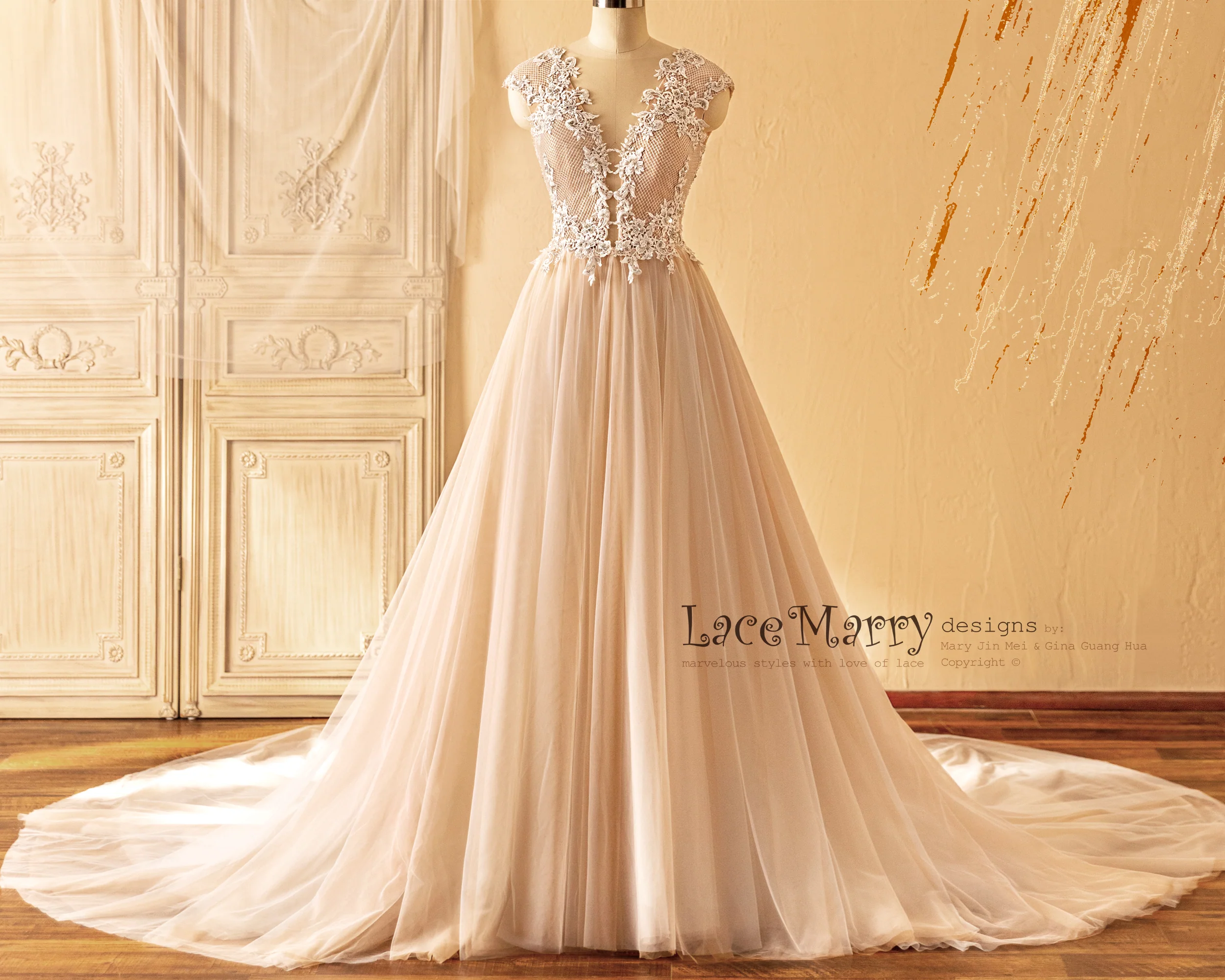 JAKIARA / A Line Wedding Dress with Gorgeous Rhombus Design - Image 10