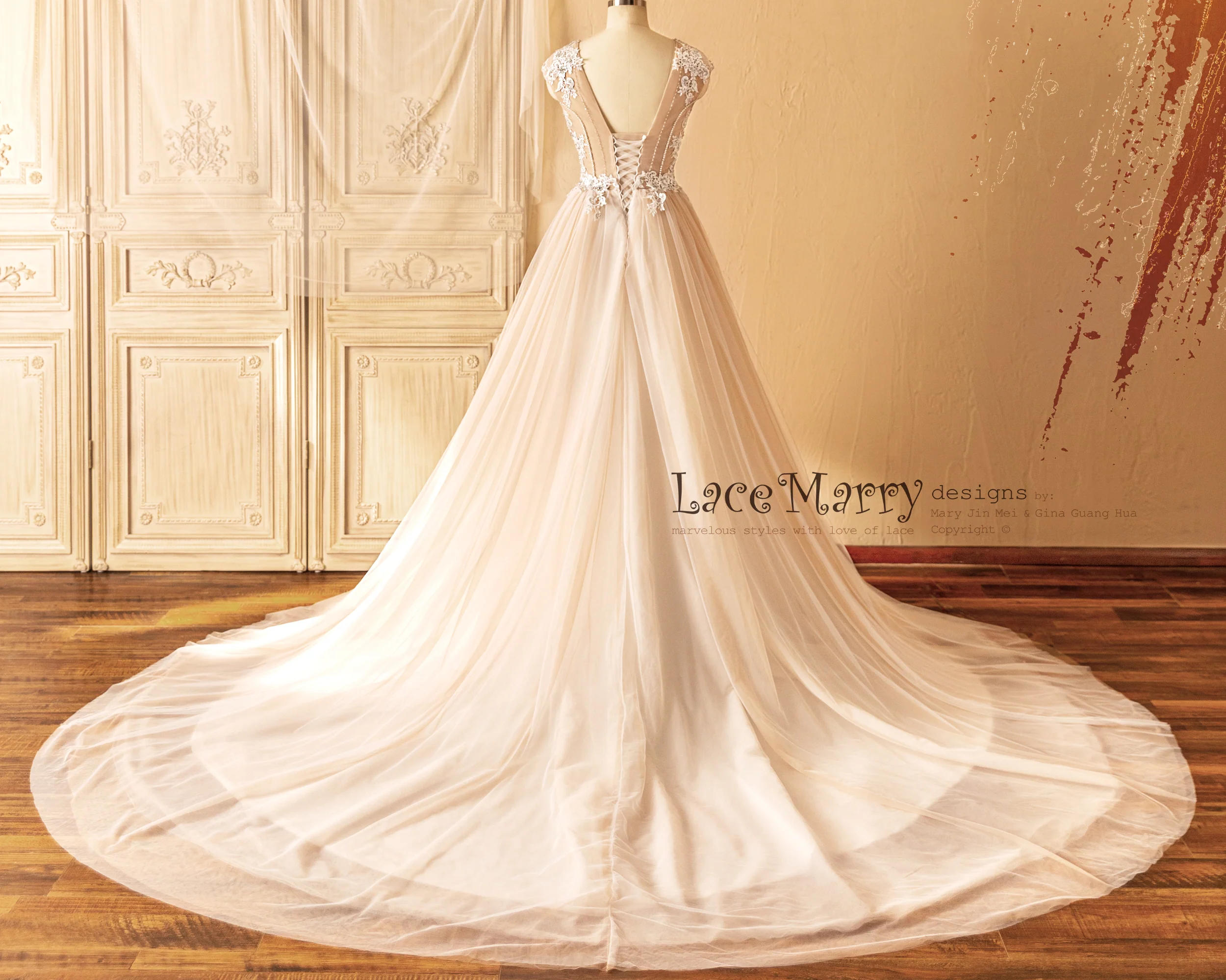 JAKIARA / A Line Wedding Dress with Gorgeous Rhombus Design - Image 3