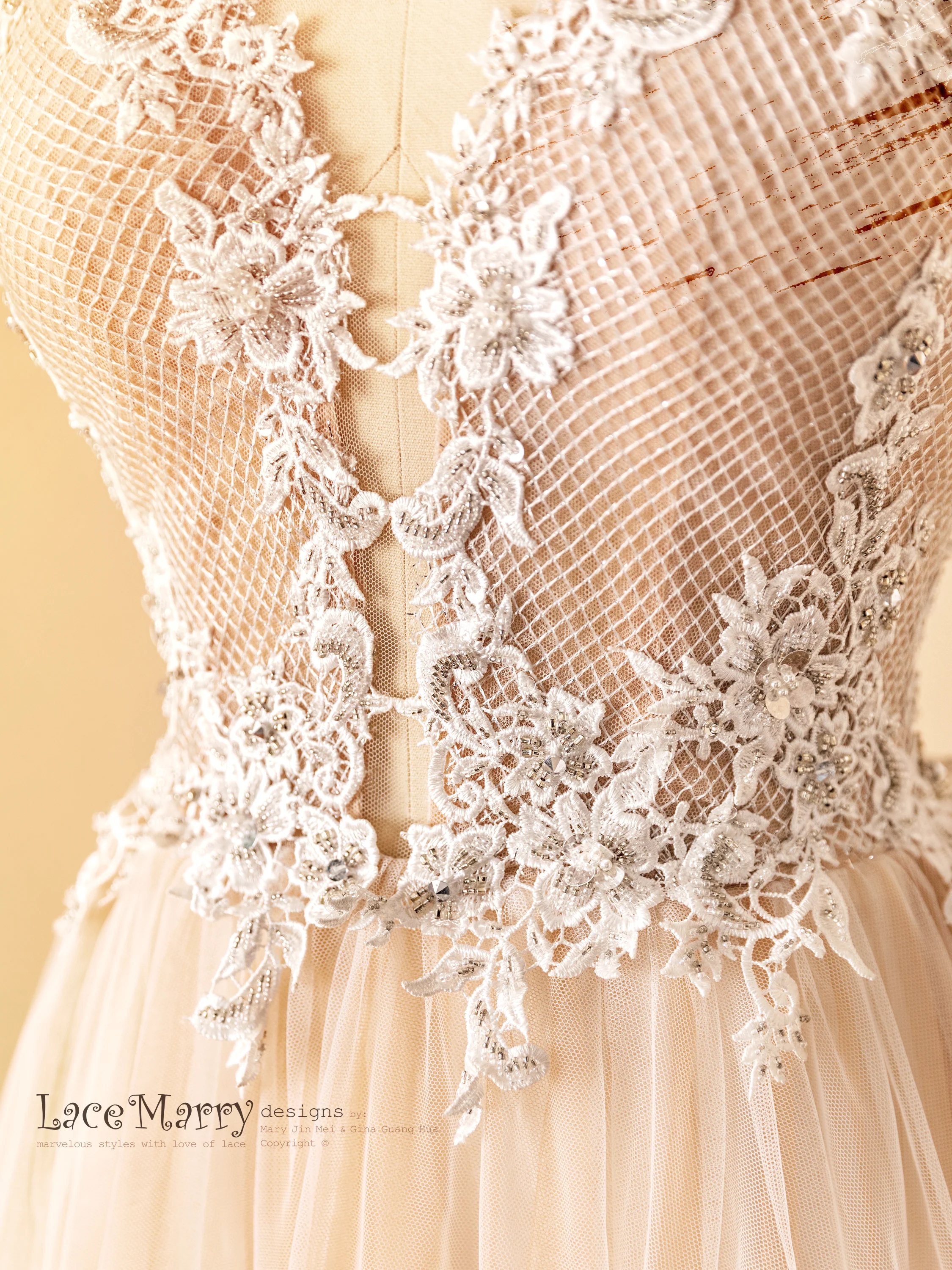 JAKIARA / A Line Wedding Dress with Gorgeous Rhombus Design - Image 5