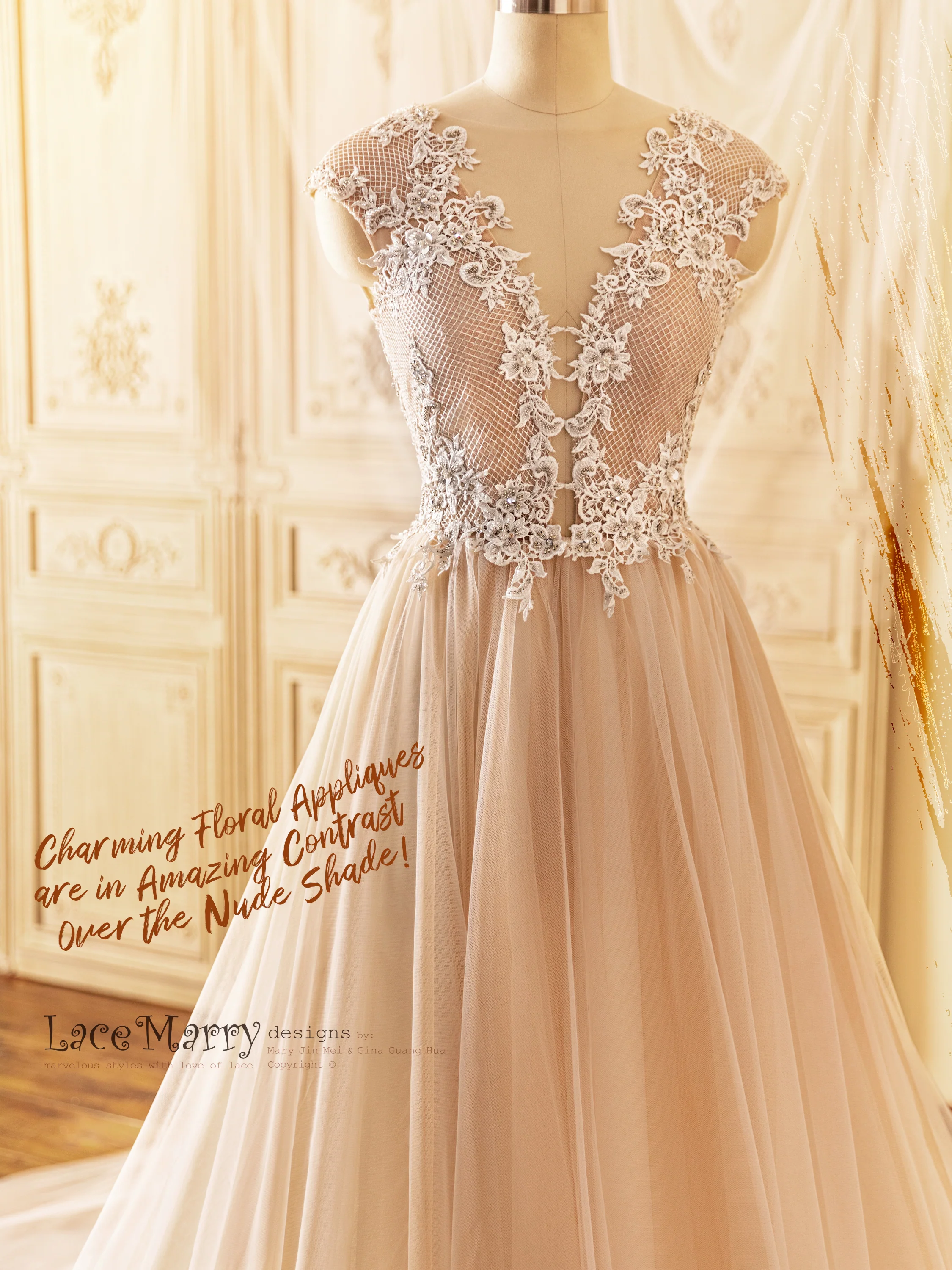 JAKIARA / A Line Wedding Dress with Gorgeous Rhombus Design - Image 6