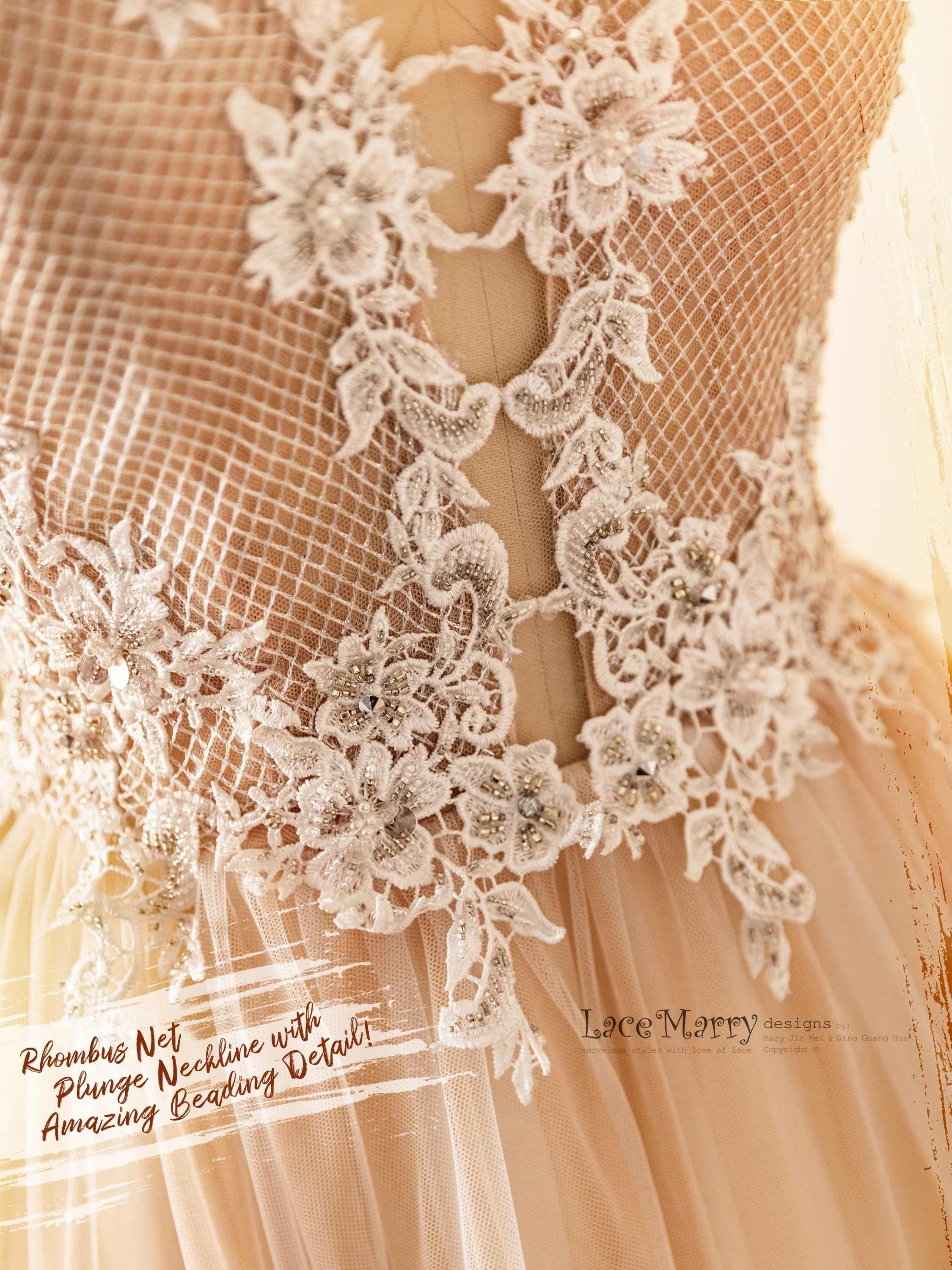 JAKIARA / A Line Wedding Dress with Gorgeous Rhombus Design - Image 8