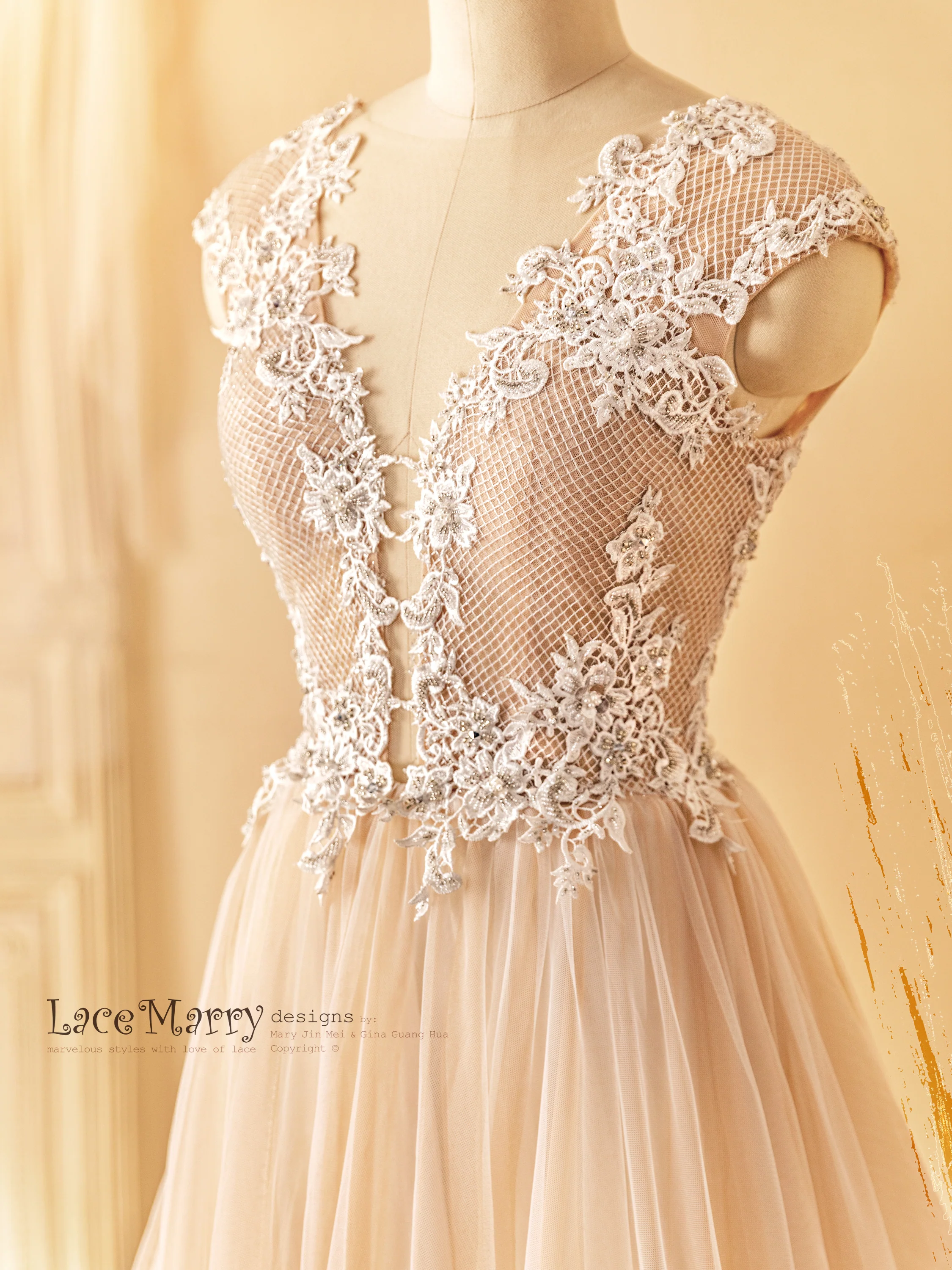 JAKIARA / A Line Wedding Dress with Gorgeous Rhombus Design - Image 9