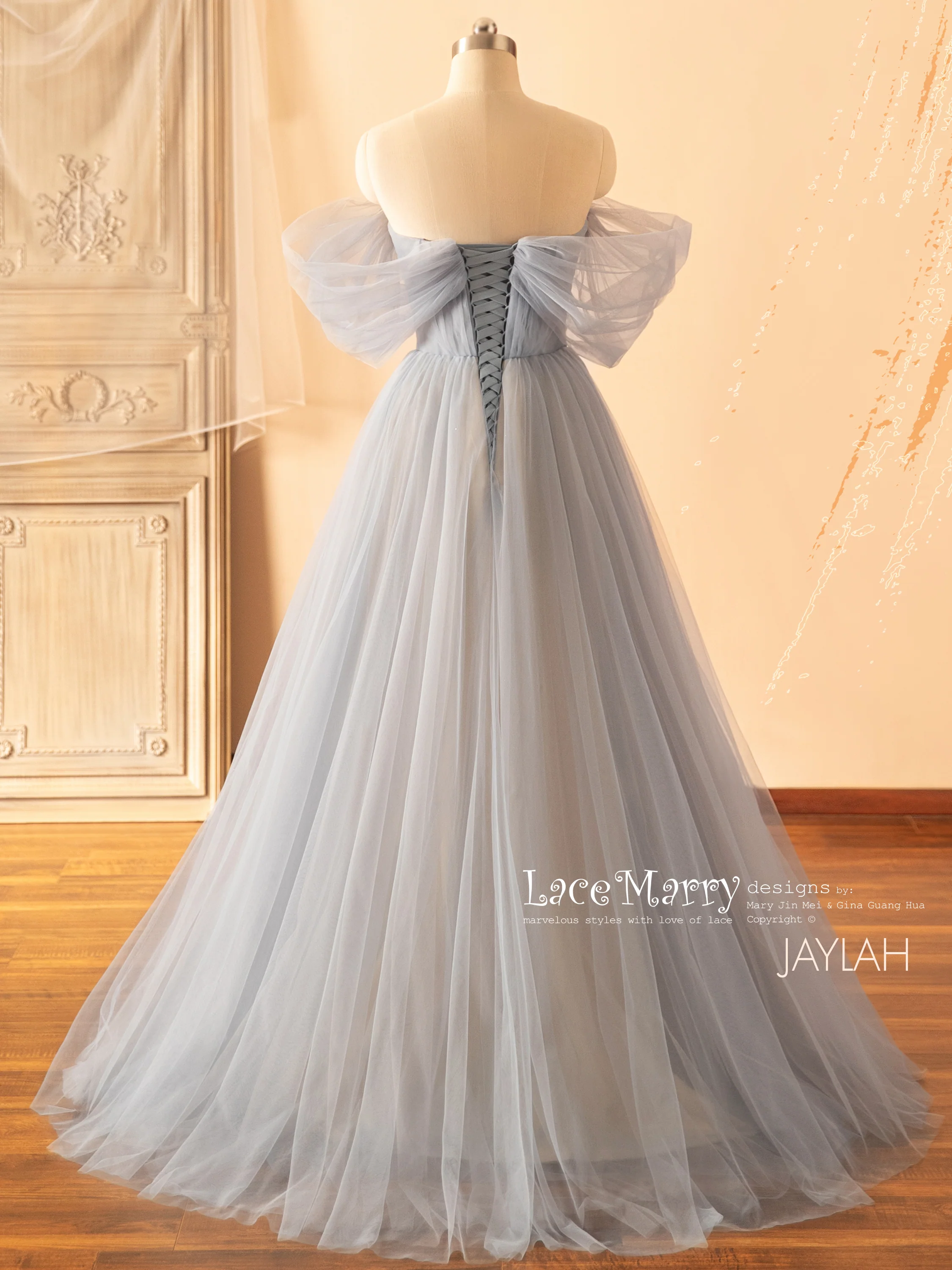JAYLAH / Off Shoulder Wedding Dress in Blue Color - Image 5