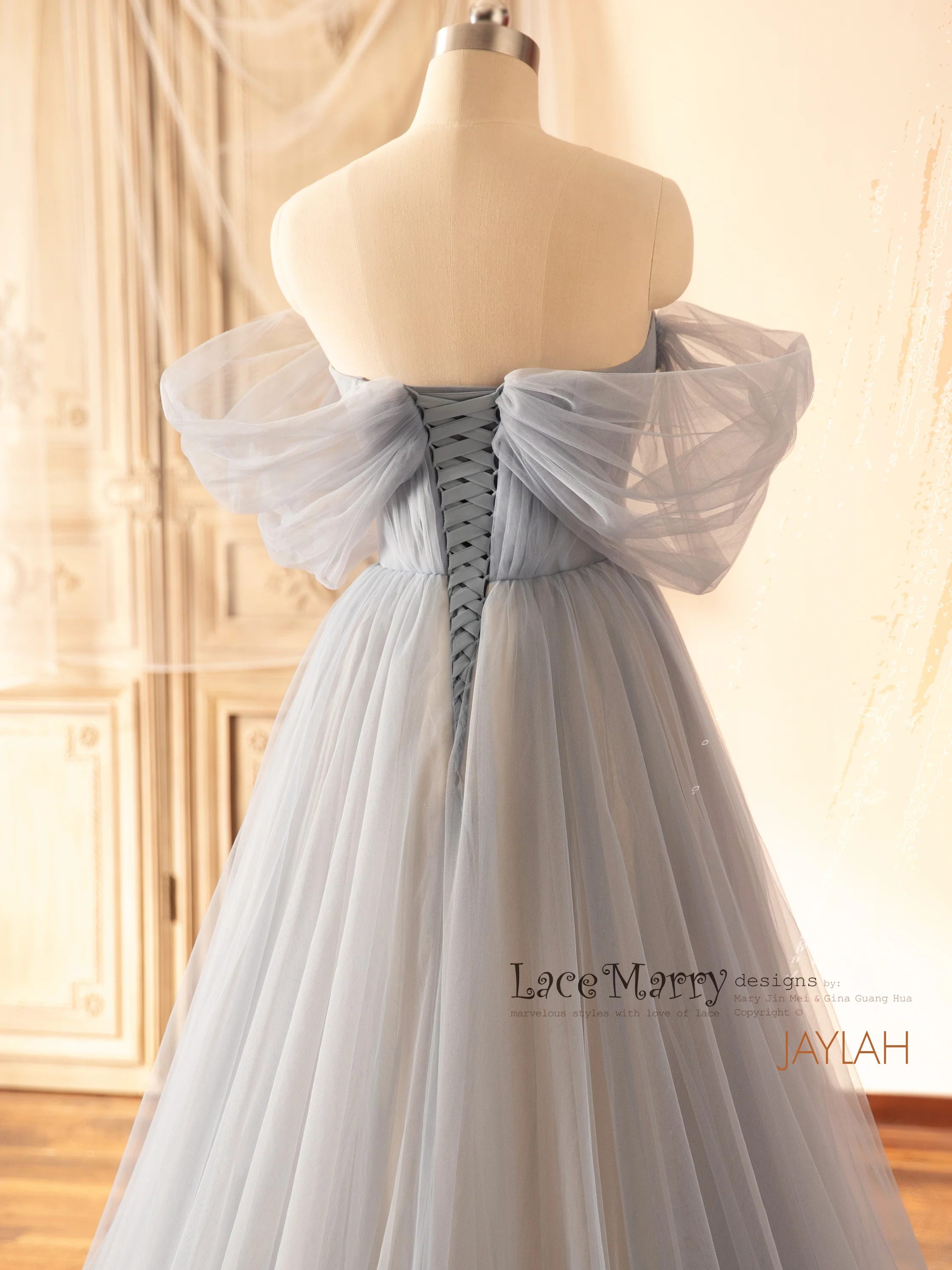 JAYLAH / Off Shoulder Wedding Dress in Blue Color - Image 6