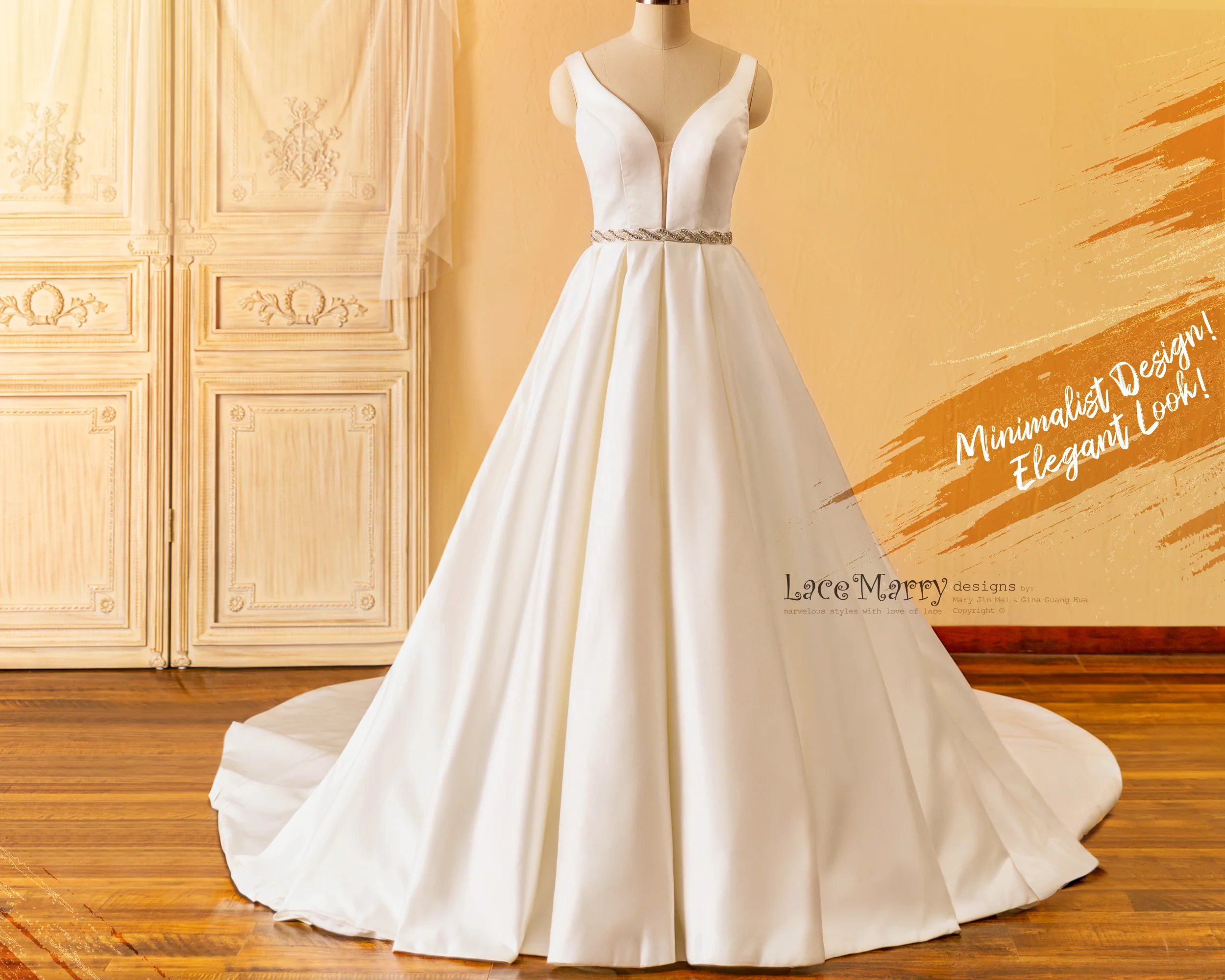 JULISSA / Plain Wedding Dress with Plunge Neckline - Image 5