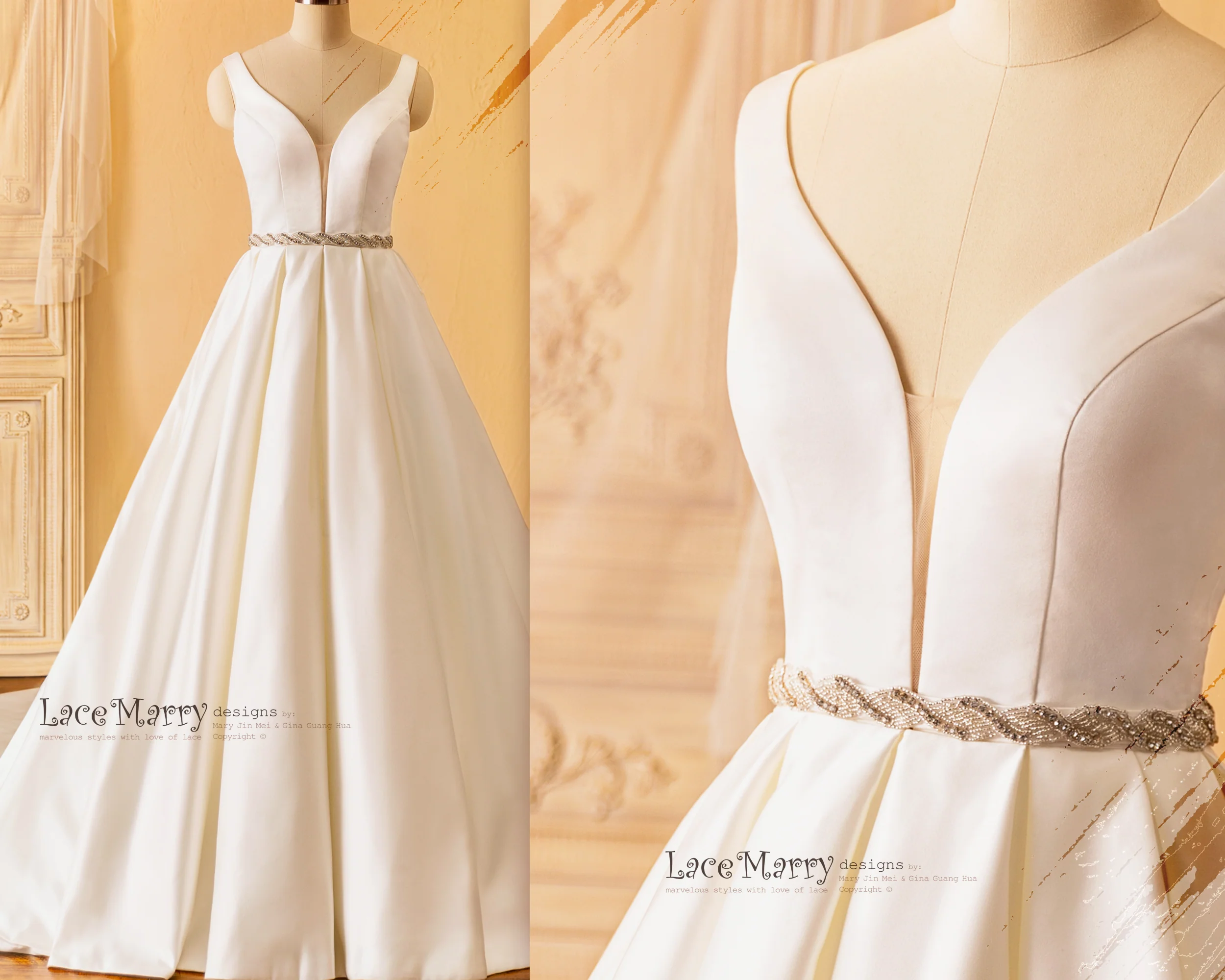 JULISSA / Plain Wedding Dress with Plunge Neckline - Image 9