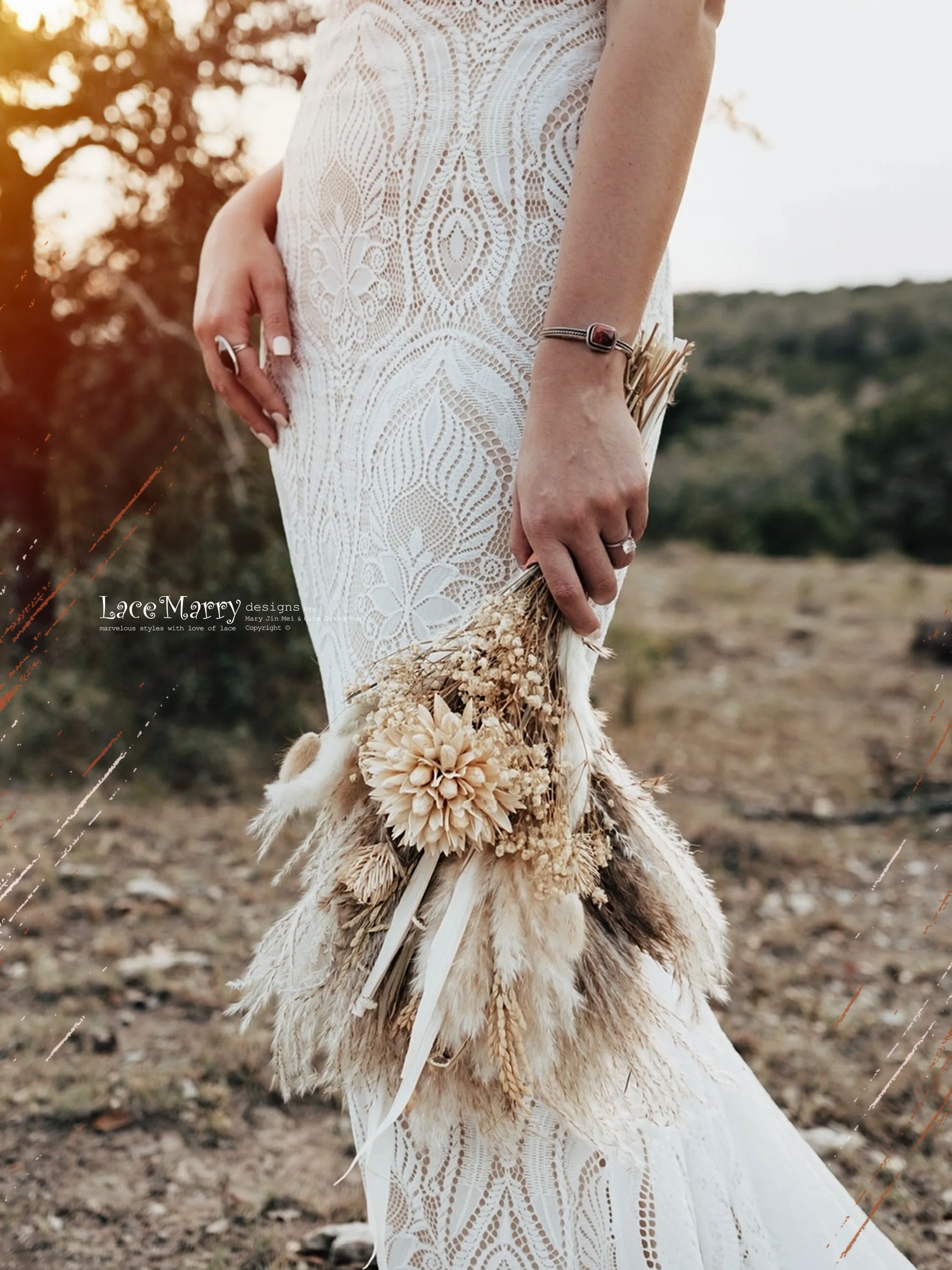 KAILEY / Lace Boho Wedding Dress with Deep V Neck - Image 4