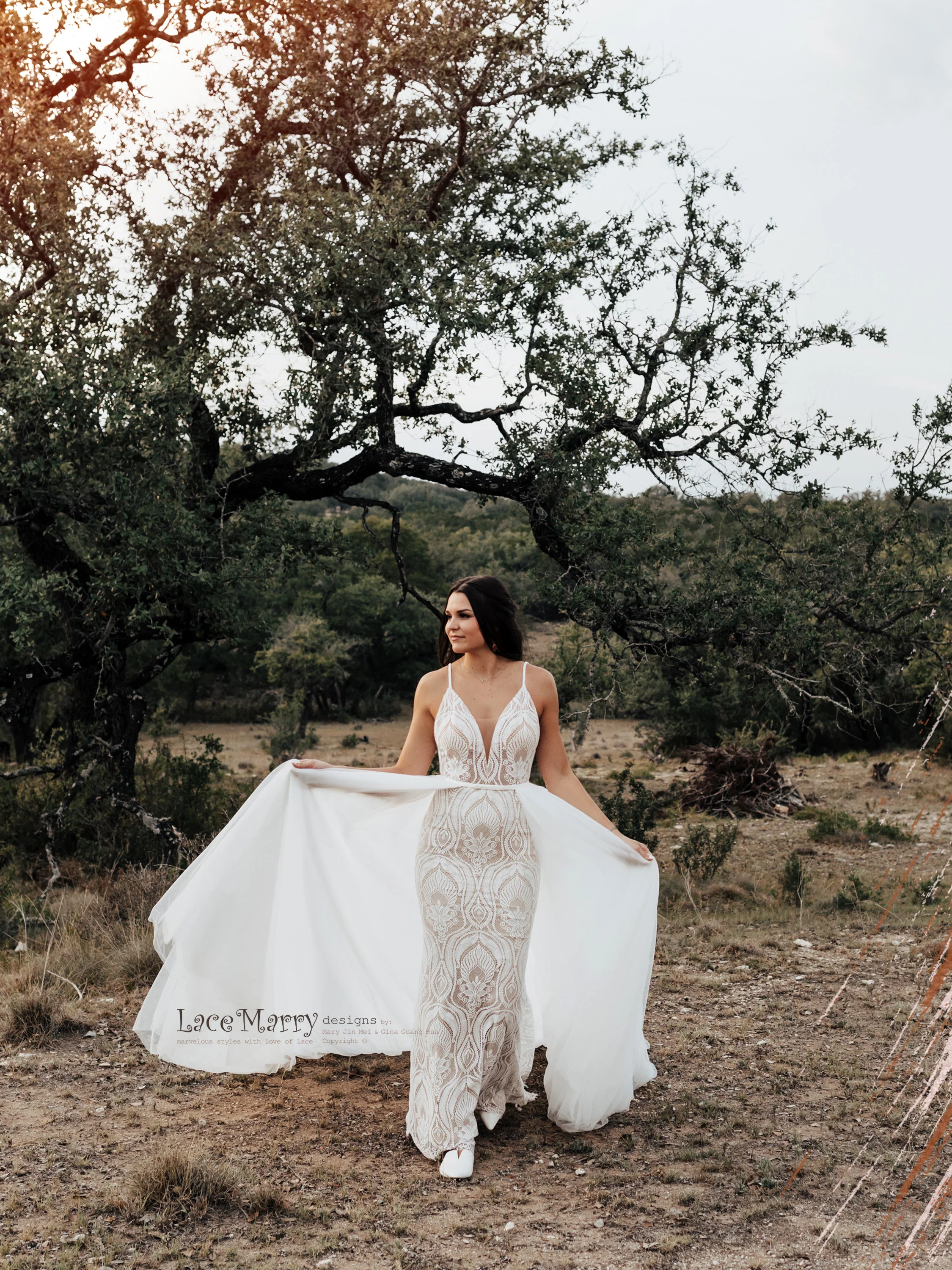 KAILEY / Lace Boho Wedding Dress with Deep V Neck - Image 5