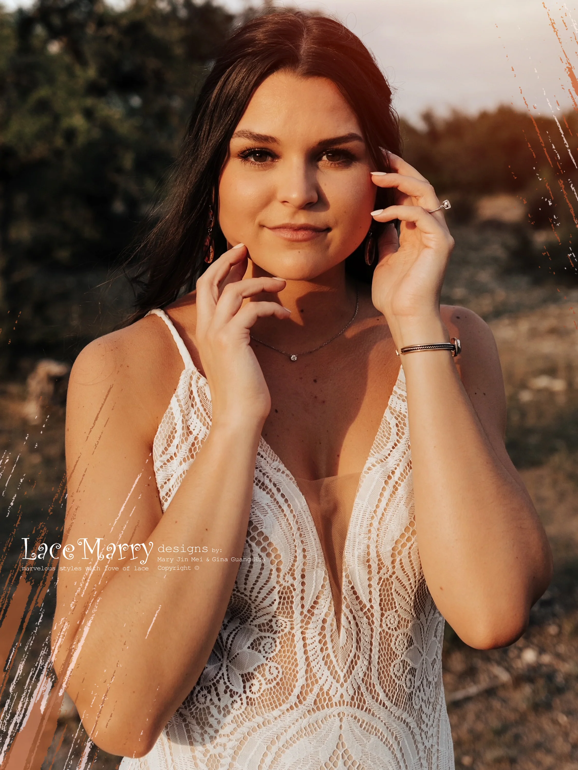 KAILEY / Lace Boho Wedding Dress with Deep V Neck - Image 6