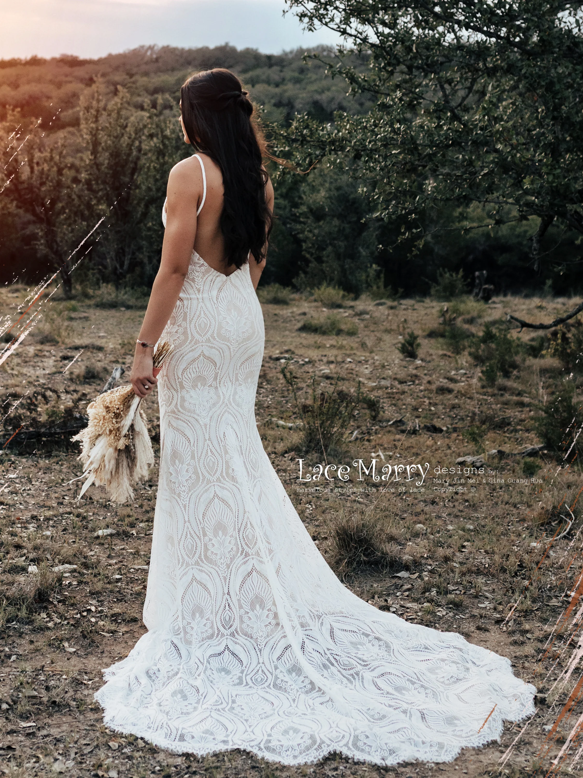 KAILEY / Lace Boho Wedding Dress with Deep V Neck - Image 7