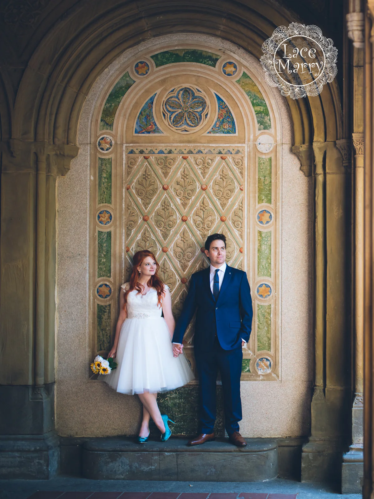 Knee Length Lace Wedding Dress with Tulle Skirt - Image 9