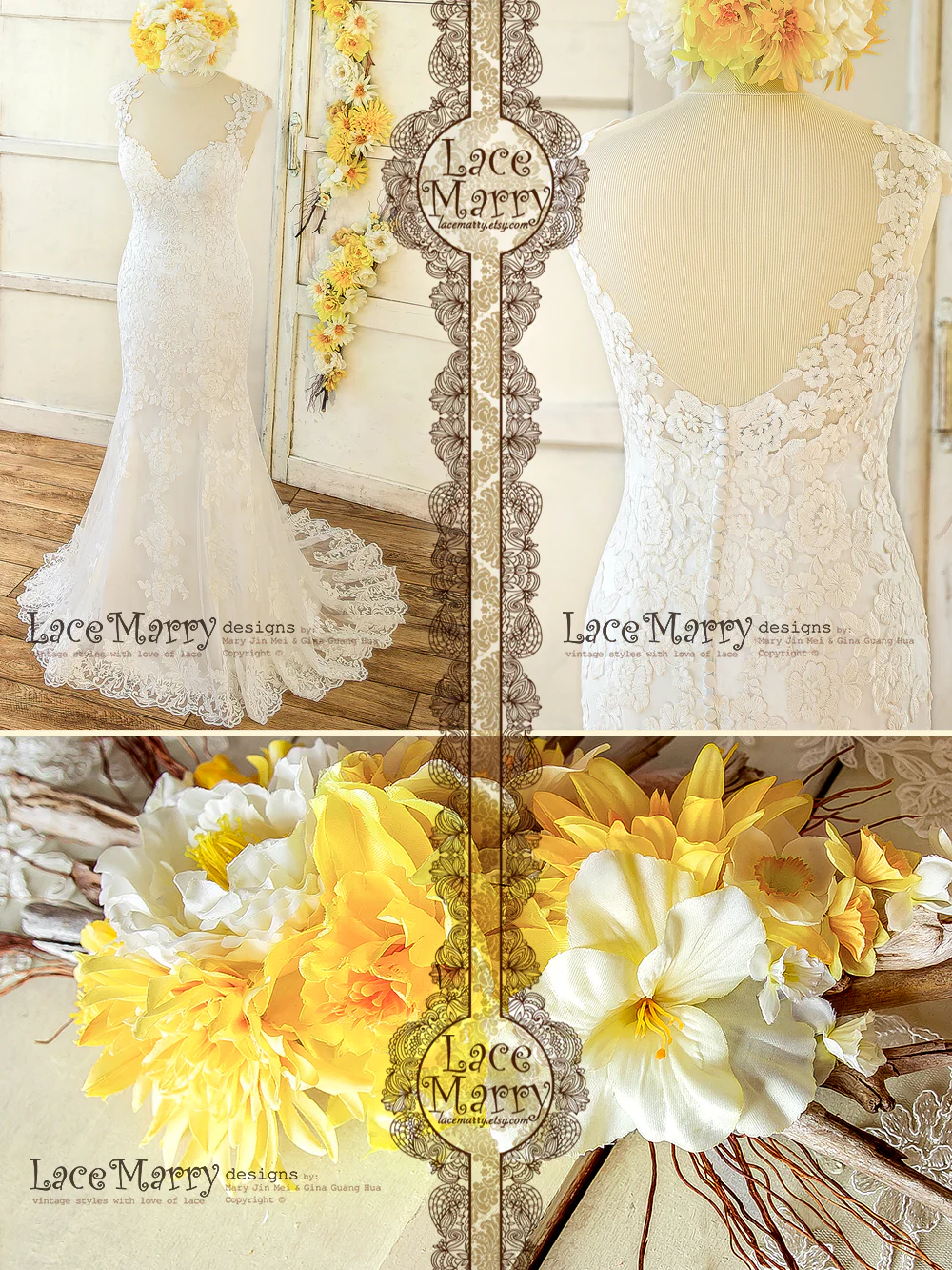Lace Applique Wedding Dress with Deep Sweetheart Neckline - Image 10