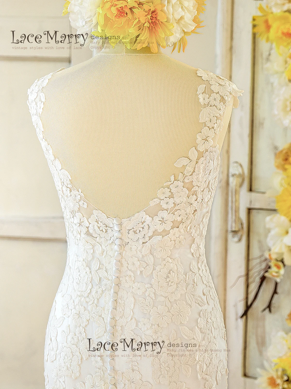 Lace Applique Wedding Dress with Deep Sweetheart Neckline - Image 4